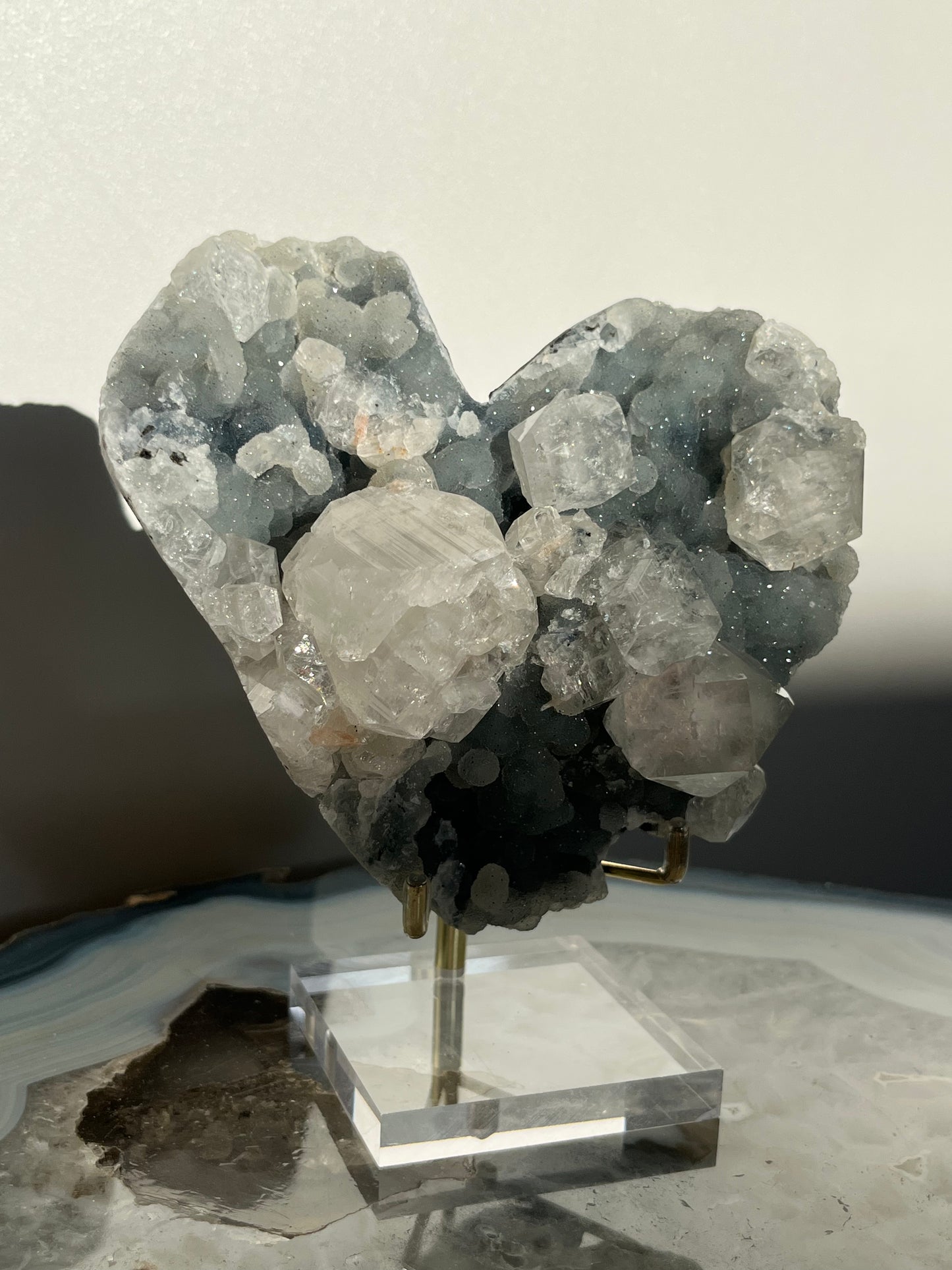 Heart Shaped Blue Chalcedony and Apophyllite with Stilbite Specimen S
