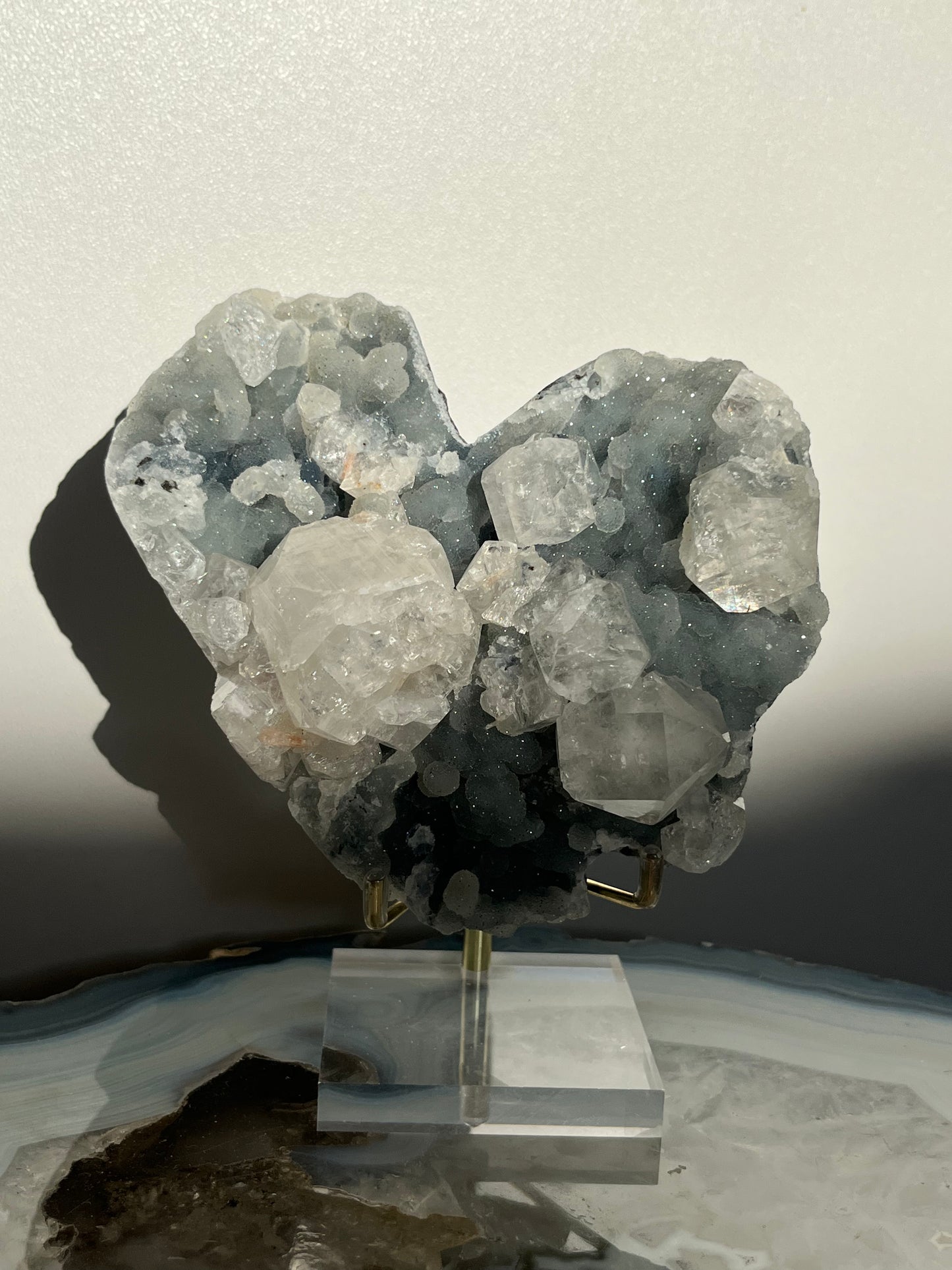 Heart Shaped Blue Chalcedony and Apophyllite with Stilbite Specimen S