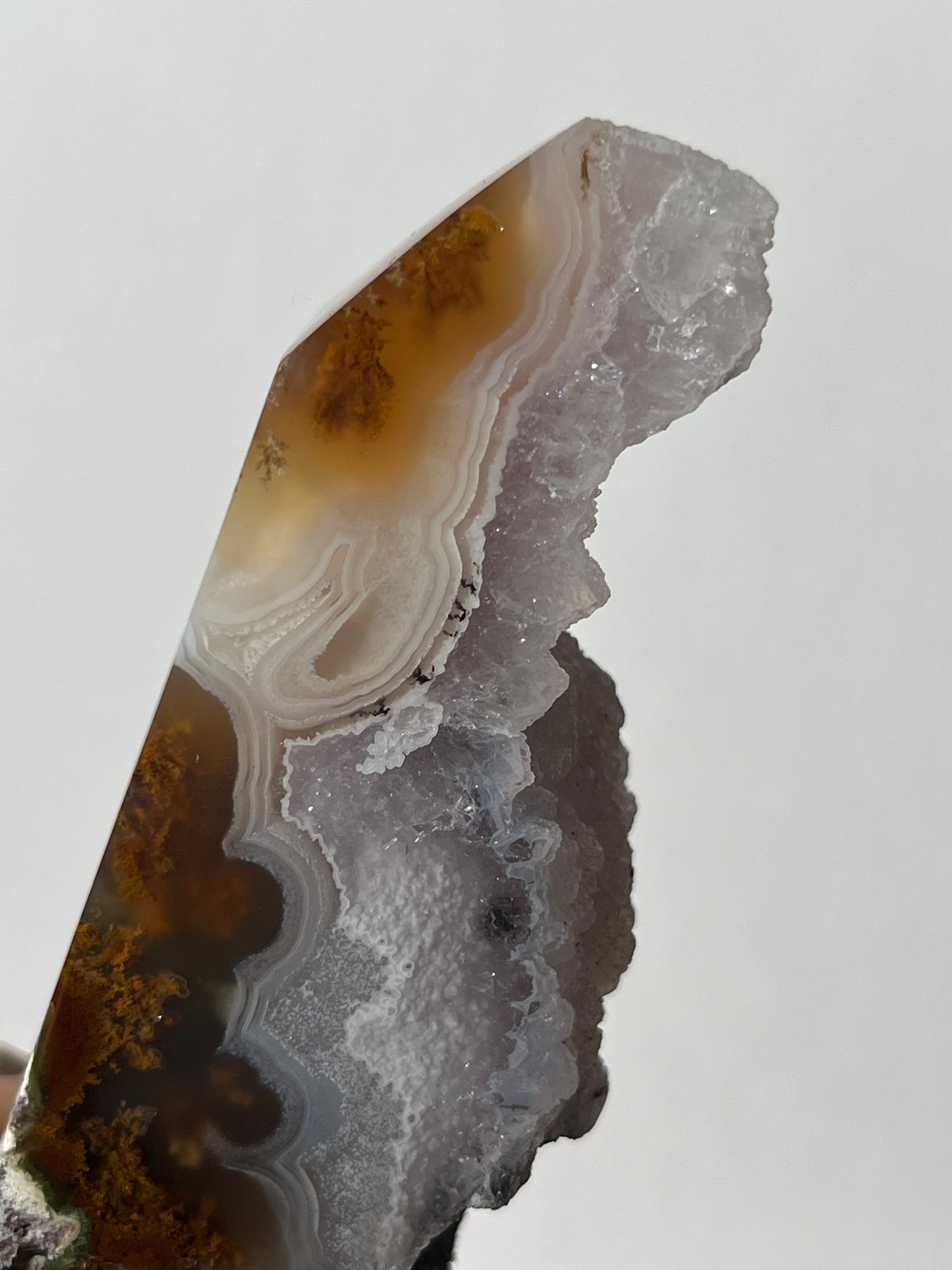 Botryoidal Nebula Agate Tower with Amethyst and Dendritic Inclusions A
