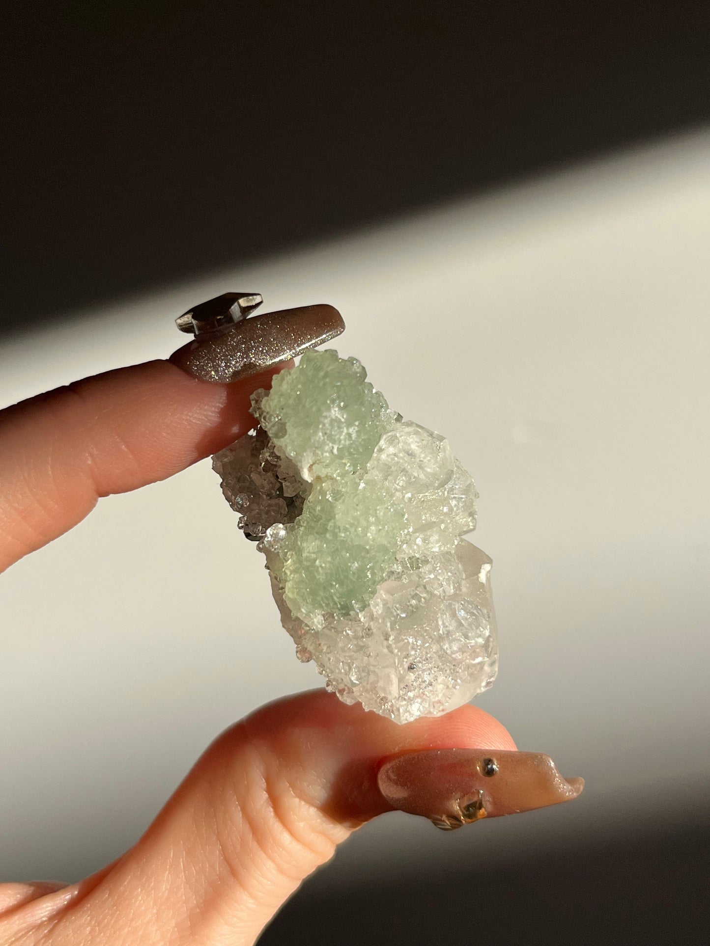 Botryoidal Prehnite with Quartz, Calcite and Analcime Mini Cluster C