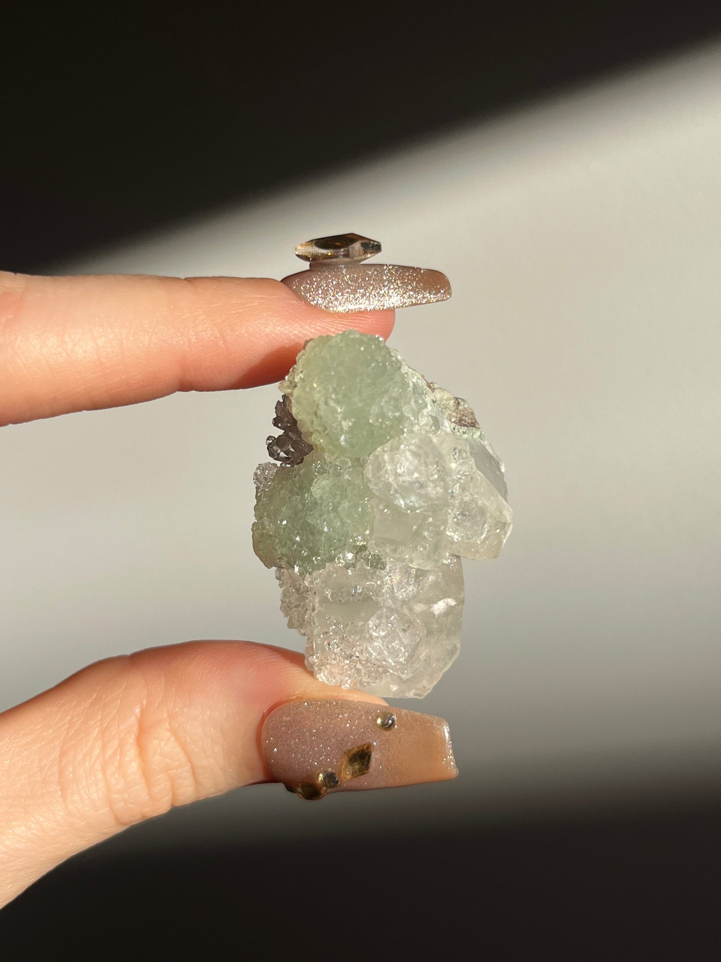 Botryoidal Prehnite with Quartz, Calcite and Analcime Mini Cluster C