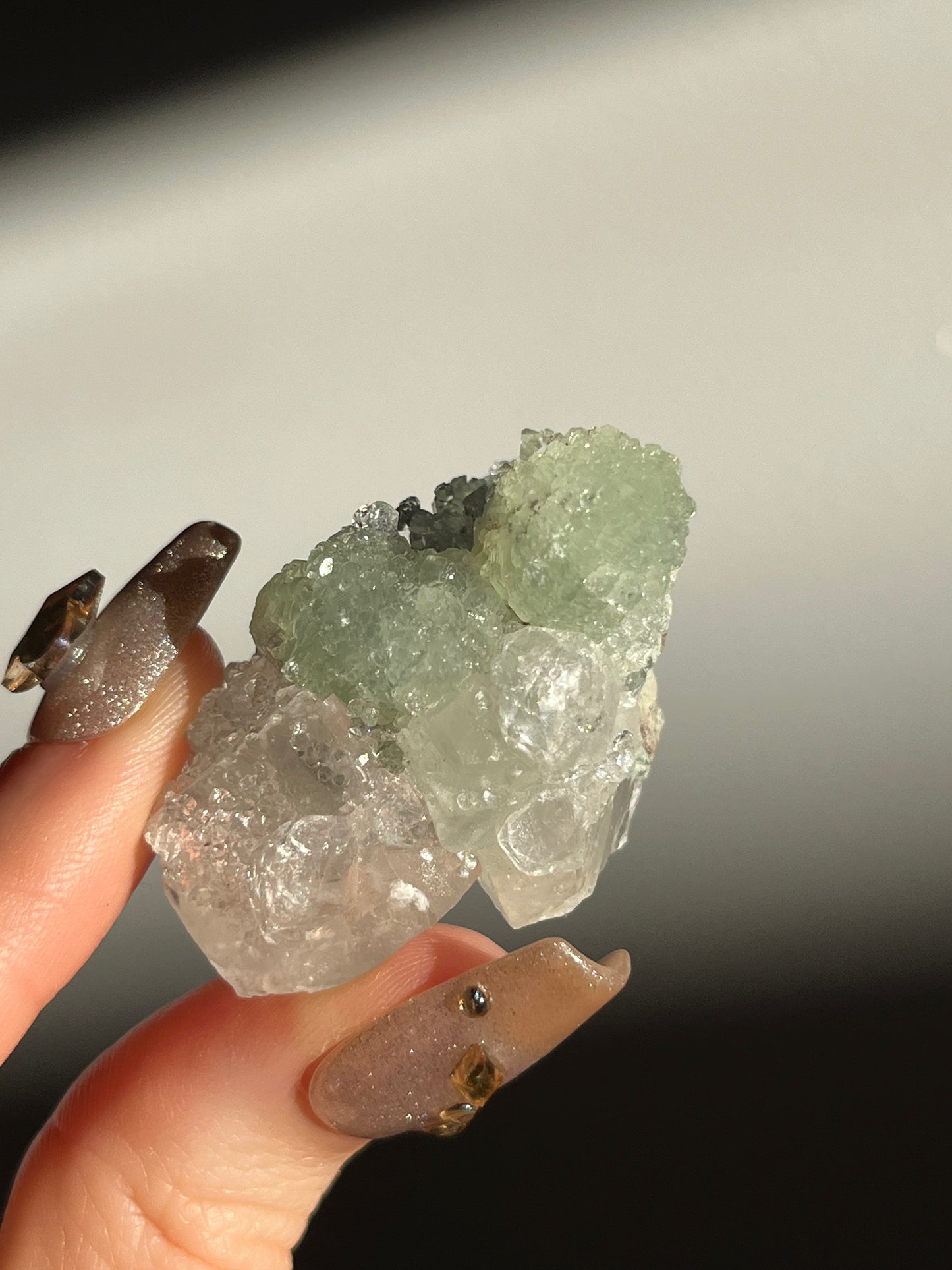 Botryoidal Prehnite with Quartz, Calcite and Analcime Mini Cluster C