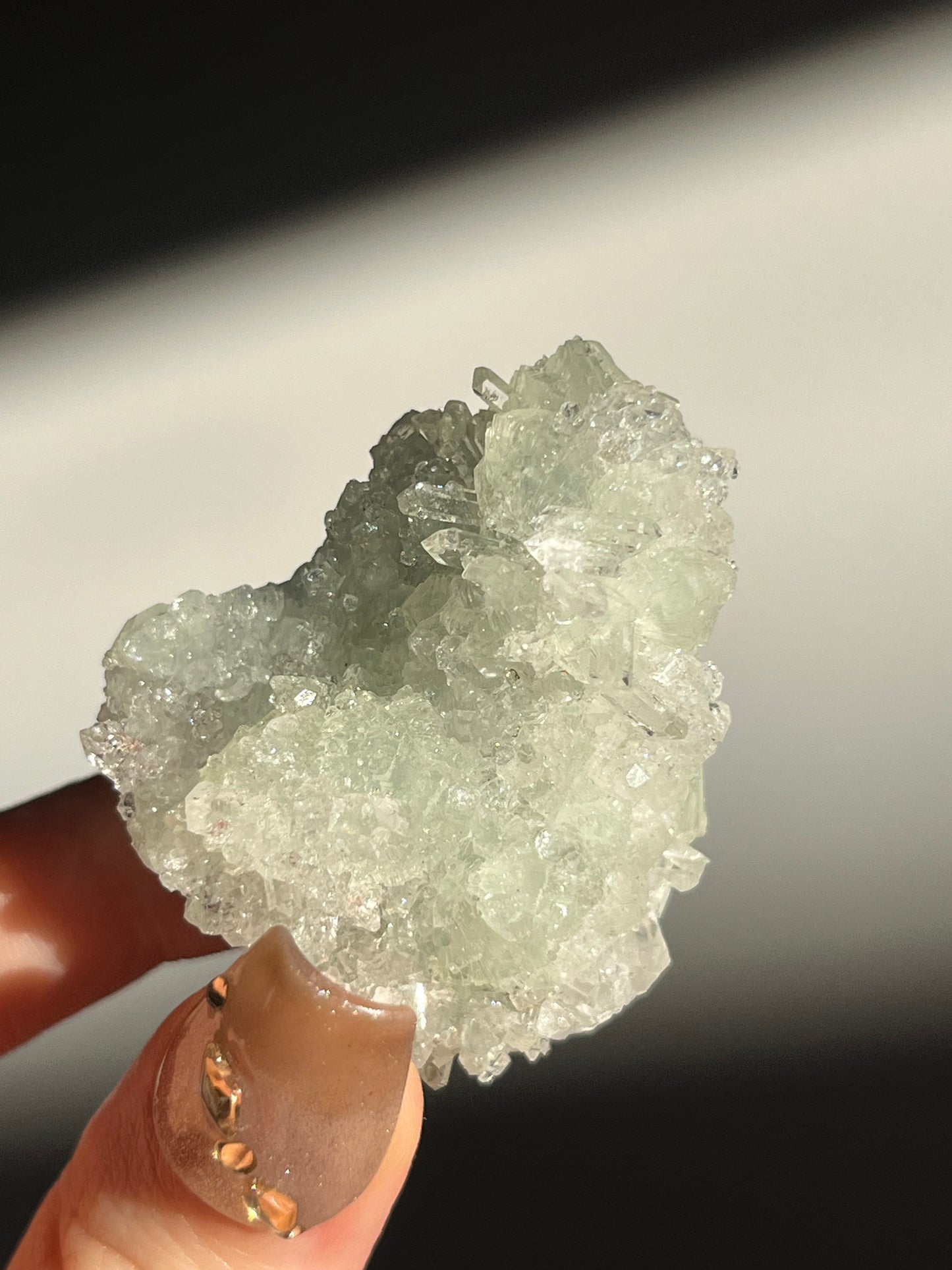 Botryoidal Prehnite with Quartz, Calcite and Analcime Mini Cluster D