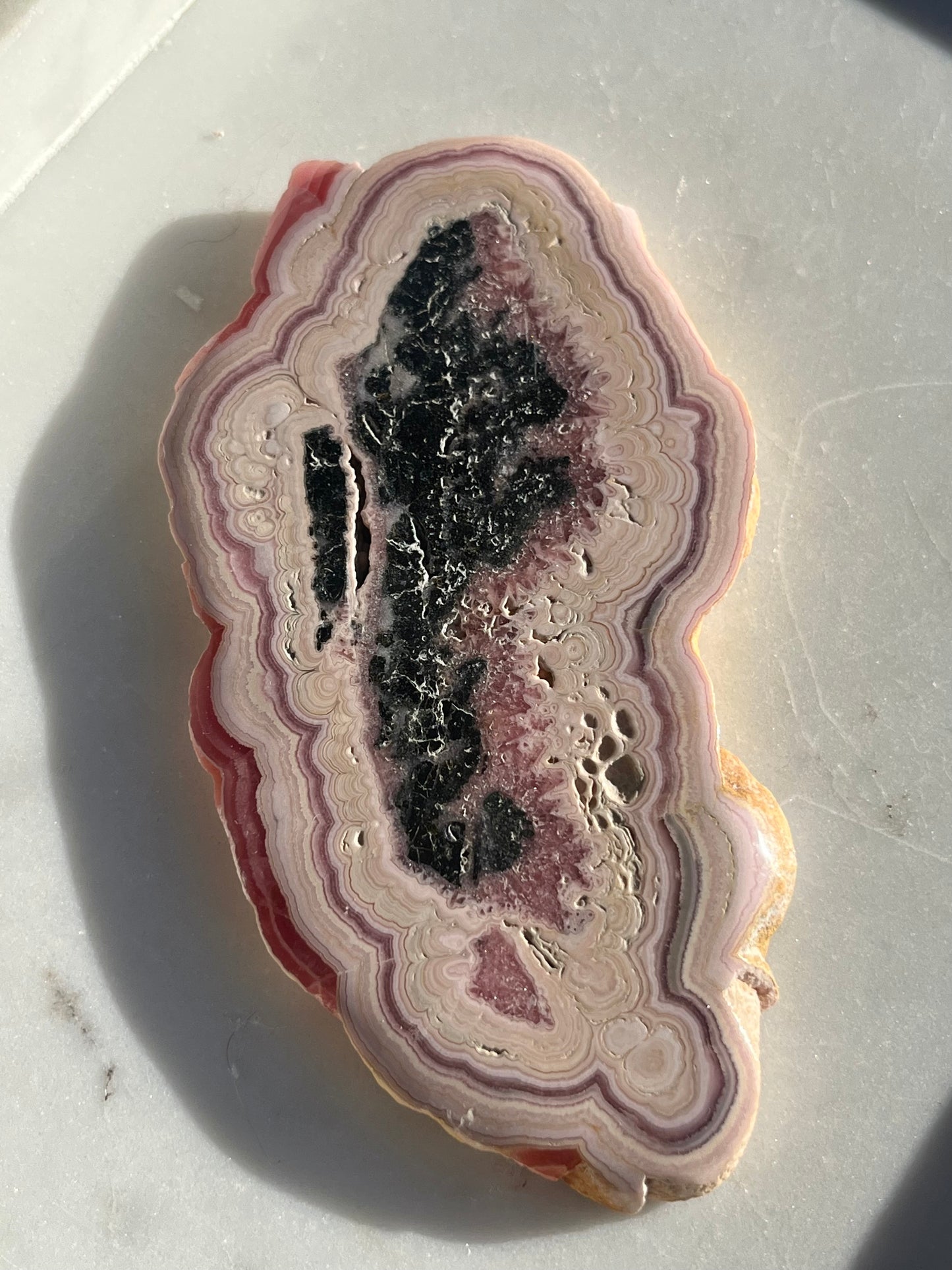 Gemmy Rhodochrosite Slab w/Pyrite & Manganese #1