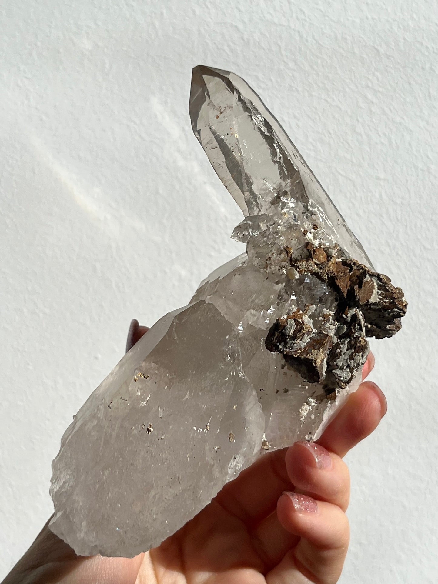 Himalayan Smokey Quartz w/Siderite on Self Healed Quartz Floater #8