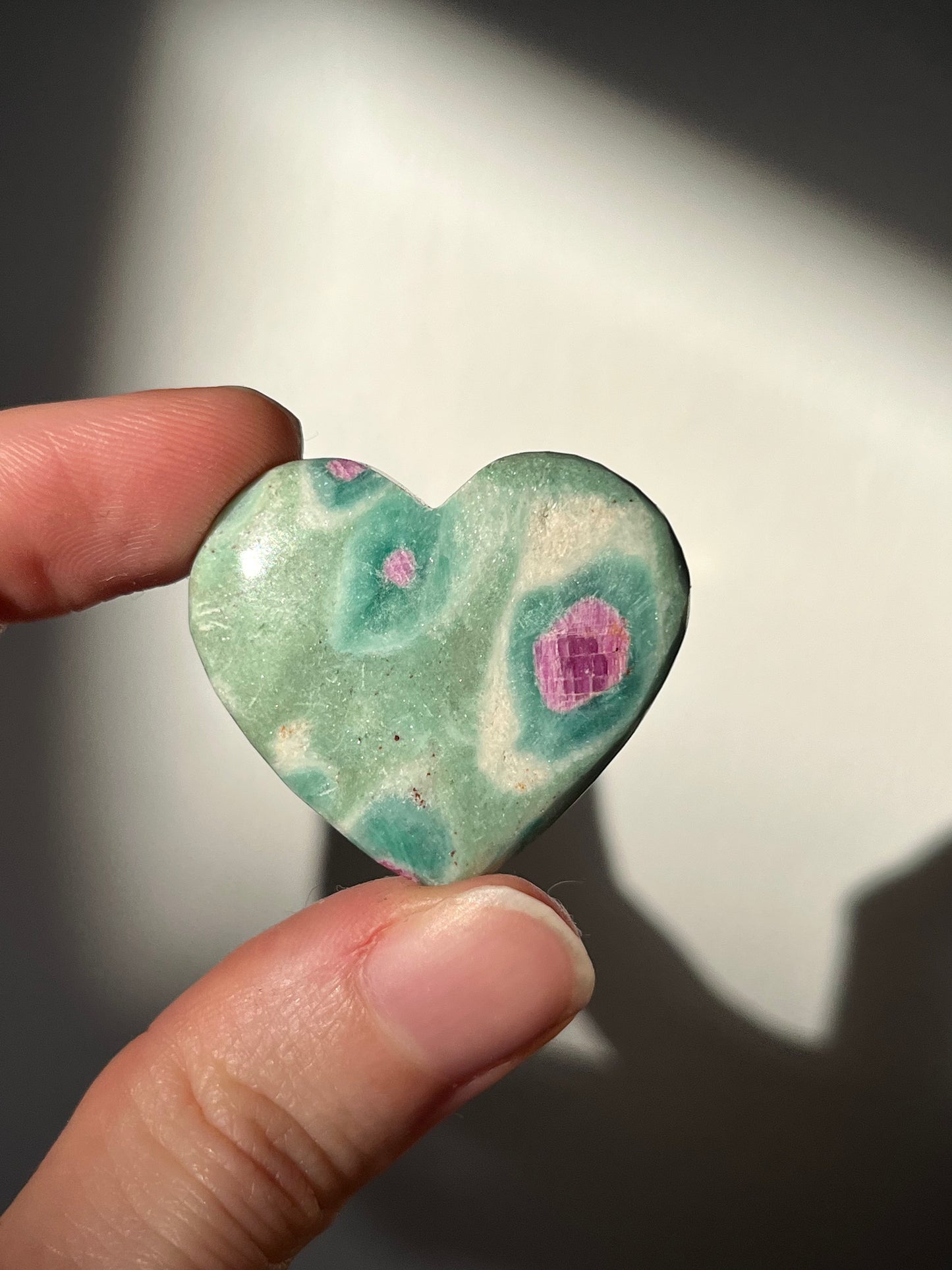 Ruby in Fuschite Heart Carving