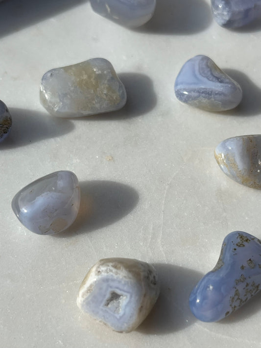 Blue Lace Agate in Natural Matrix Tumbled Stone