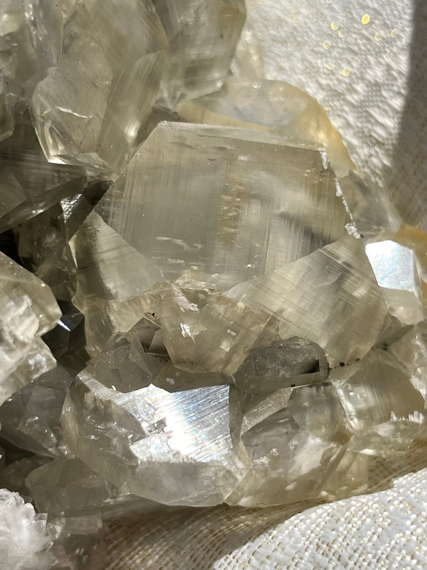 Grey Phantom Calcite Specimen on Quartz & Fluorite Matrix