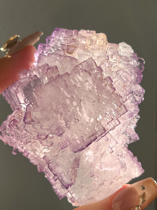Muzquiz Stepped Purple Fluorite with Calcite