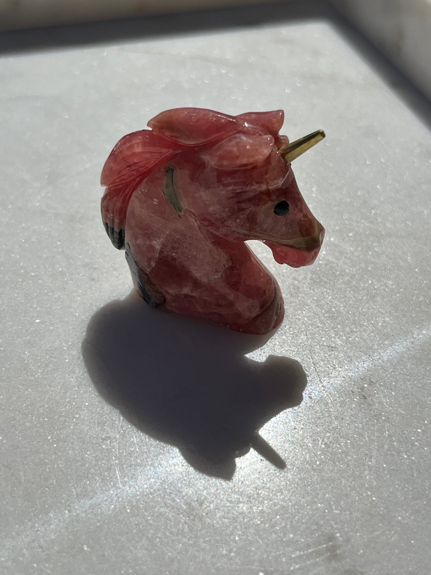 ‘Asli’ Gemmy Rhodochrosite Unicorn w/Brass Horn