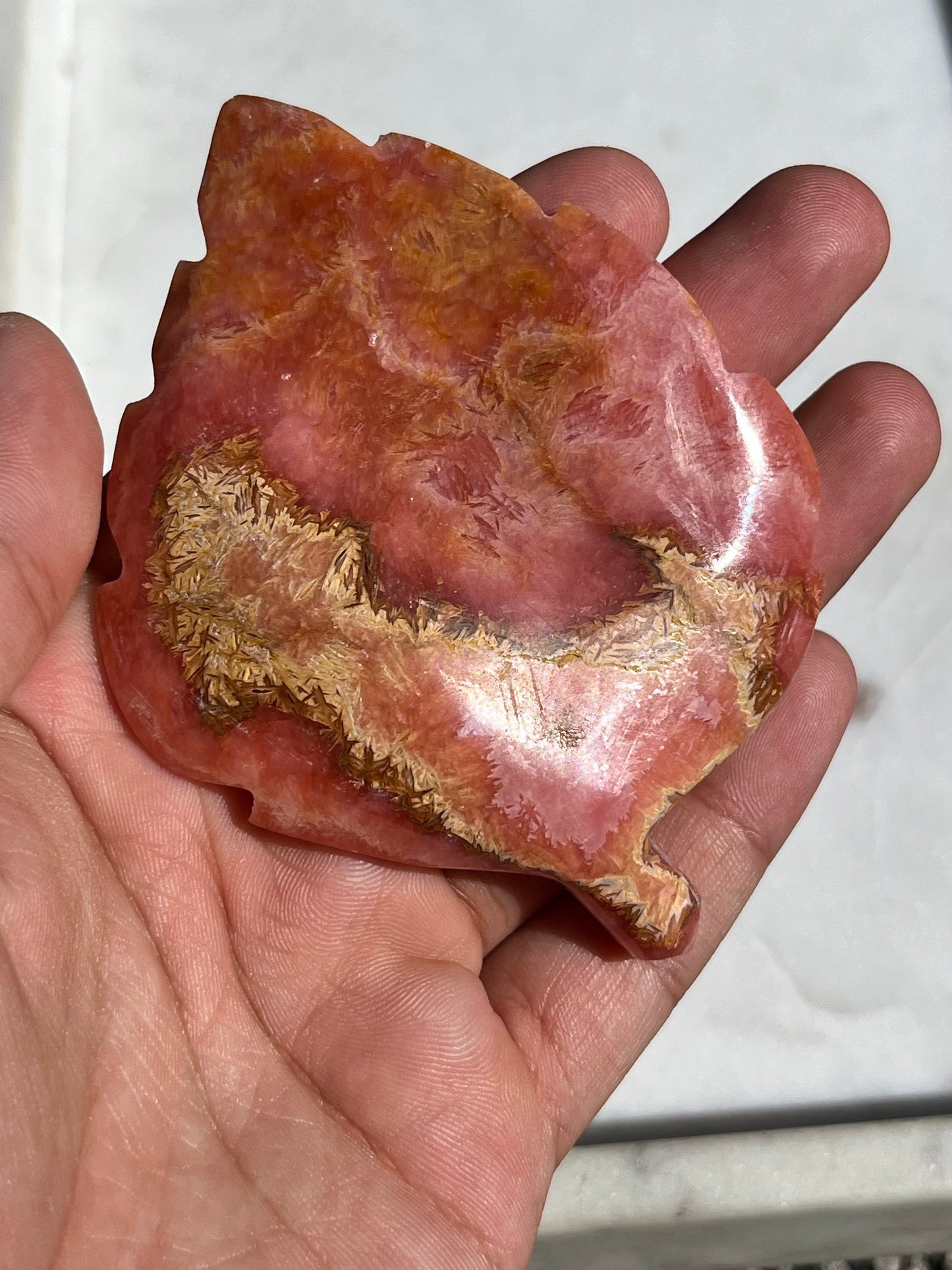 Rhodochrosite Autumn Leaf Carving #1