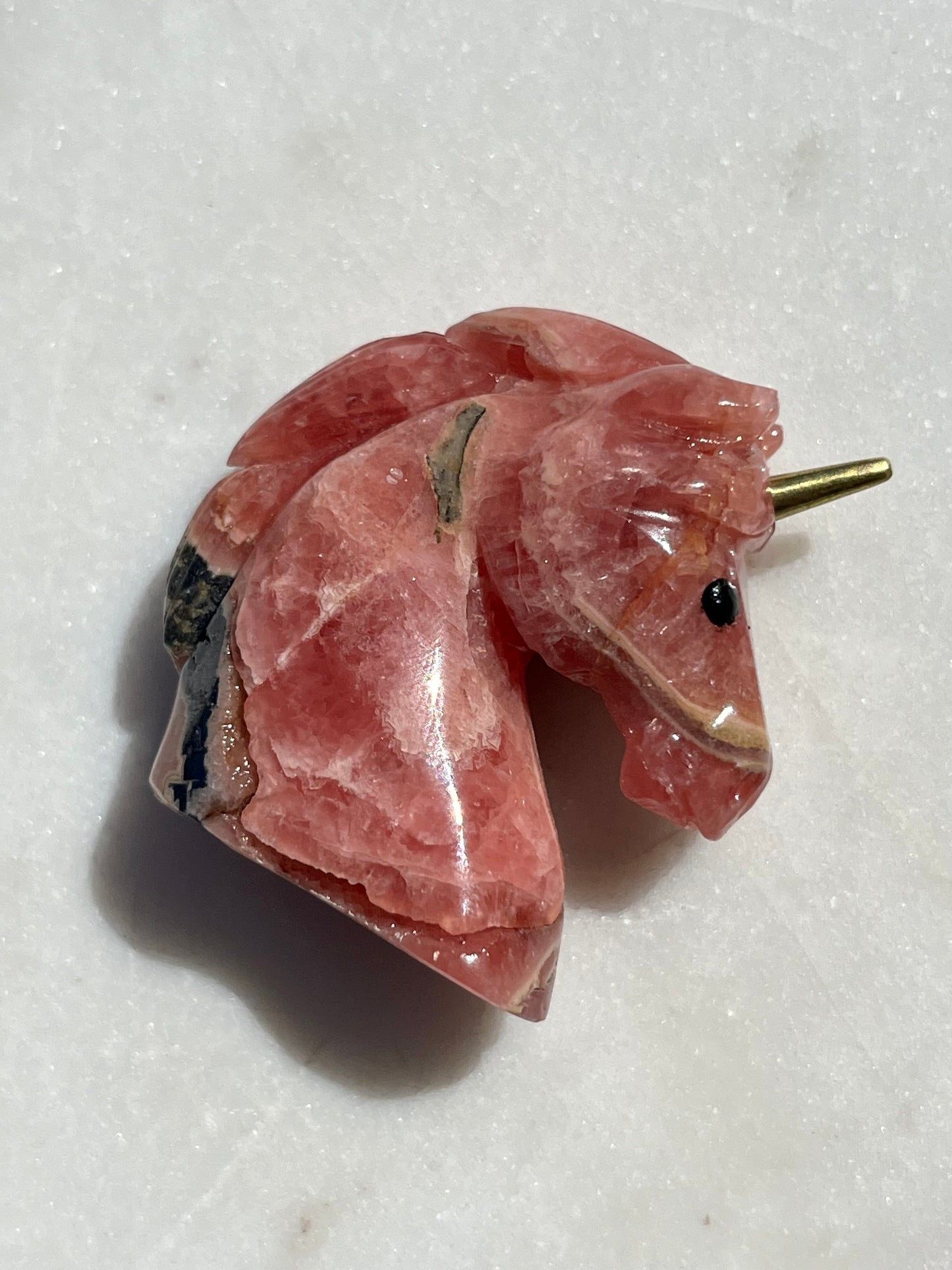 ‘Asli’ Gemmy Rhodochrosite Unicorn w/Brass Horn