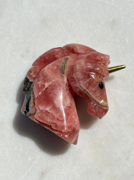 ‘Asli’ Gemmy Rhodochrosite Unicorn w/Brass Horn