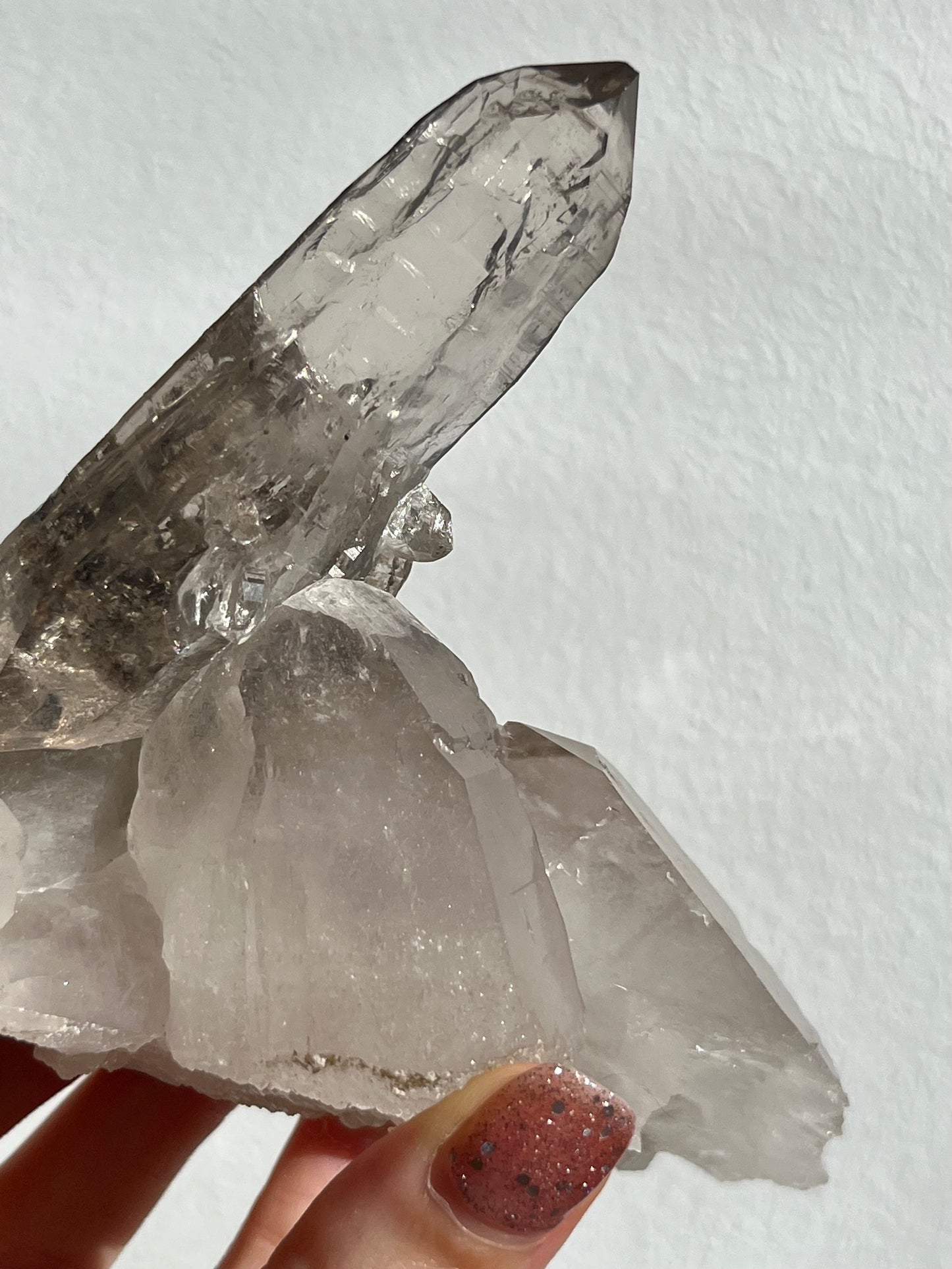 Himalayan Smokey Quartz w/Siderite on Self Healed Quartz Floater #8