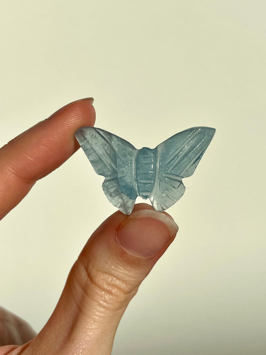 Lemurian Aquatine Calcite Butterfly Carving