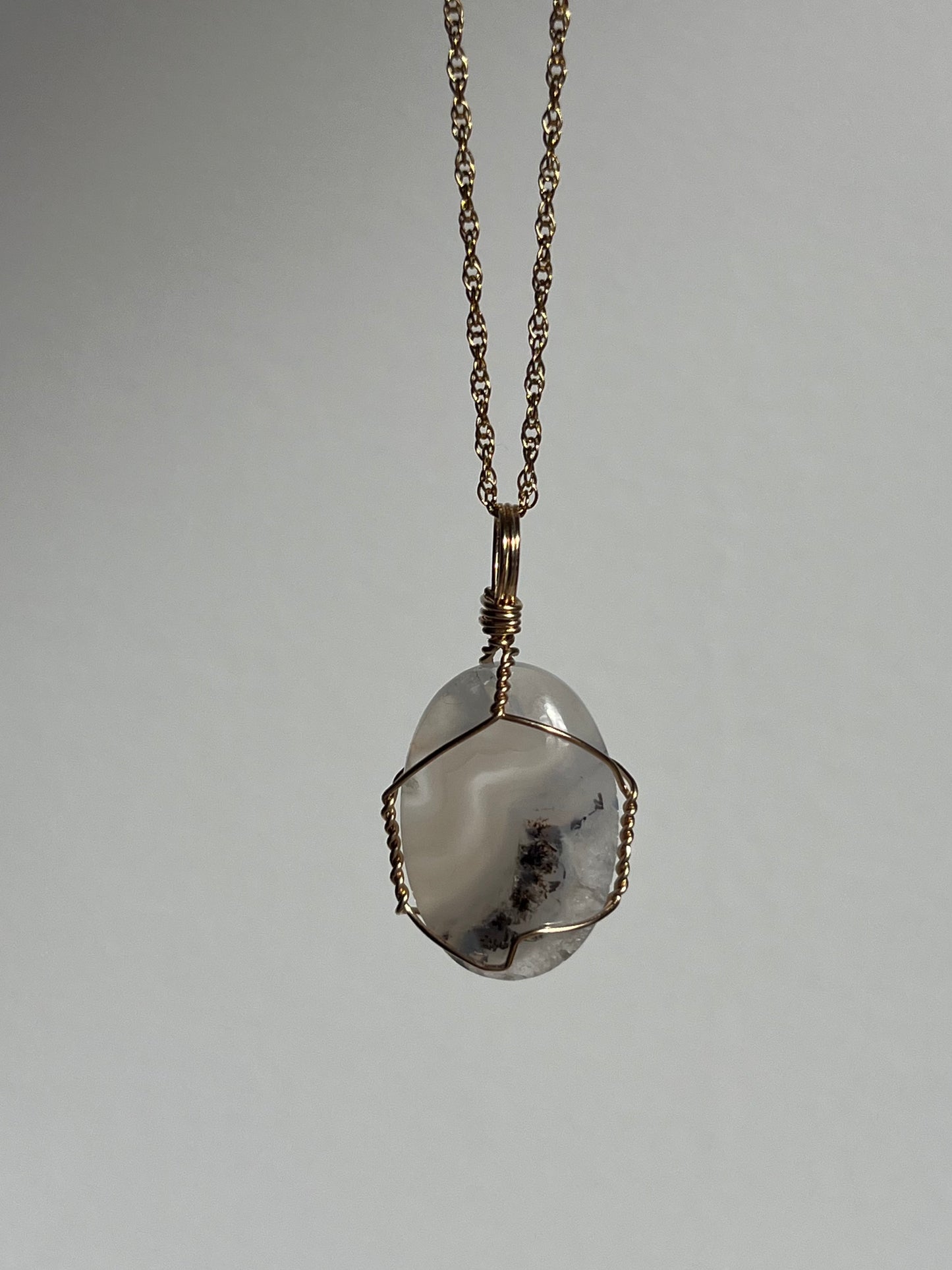 Dendritic Flower Chalcedony 14kt Gold Filled Wire Wrapped Pendant A