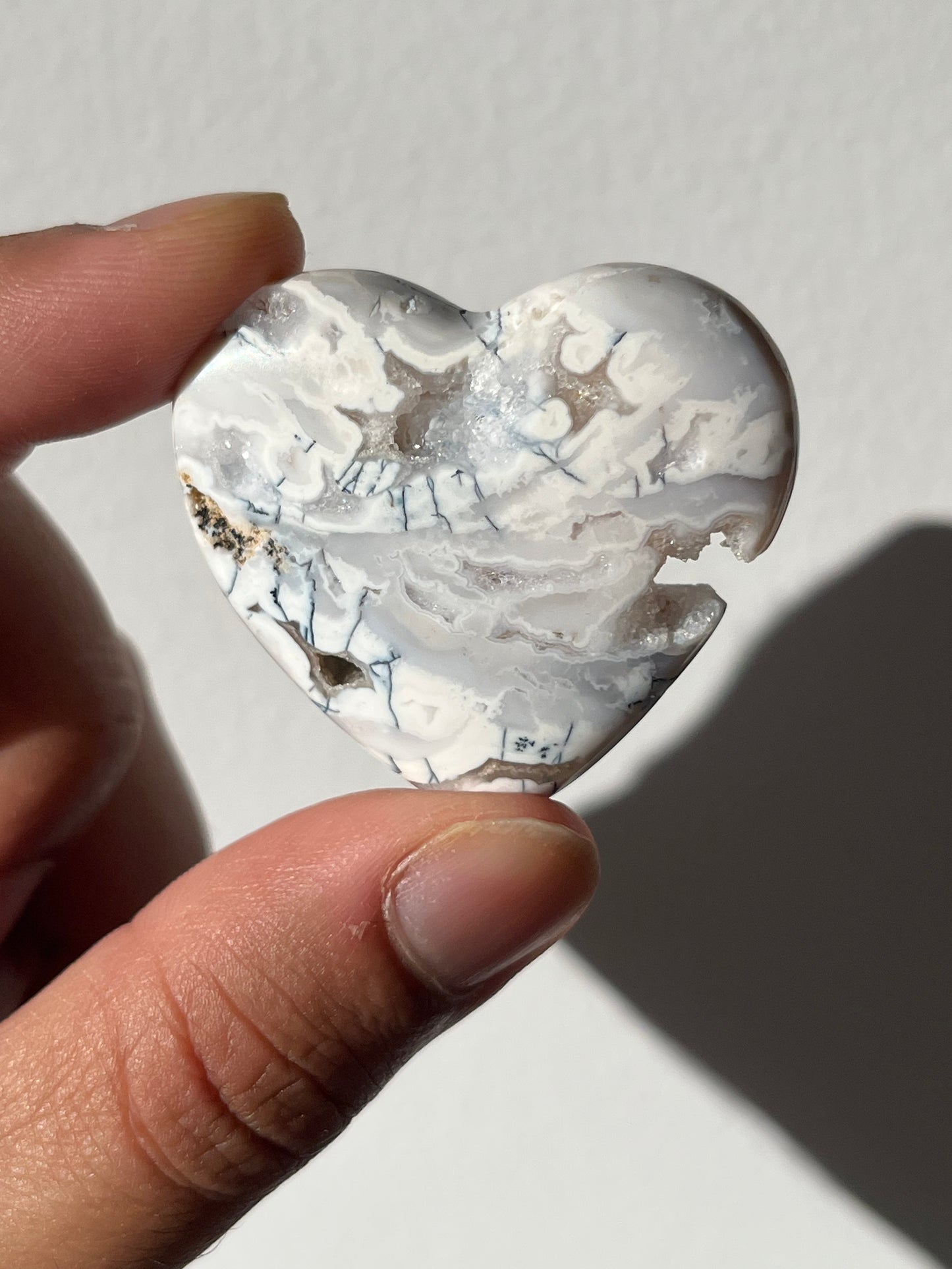 Dendritic Snow Agate Heart Carving (You Choose)