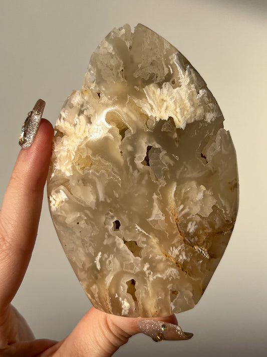 Druzy Flower Agate Flame Carving #B