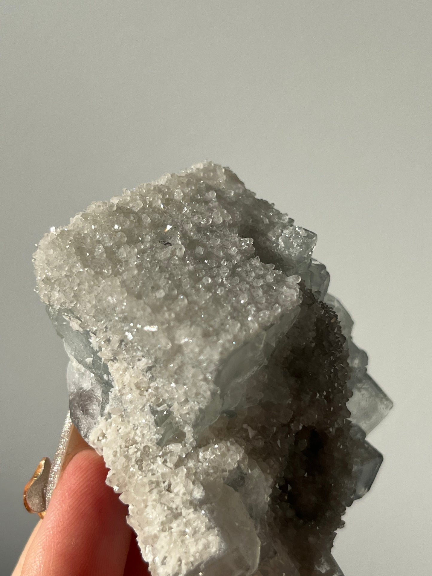 Druzy Quartz Coated Green Fluorite Specimen F