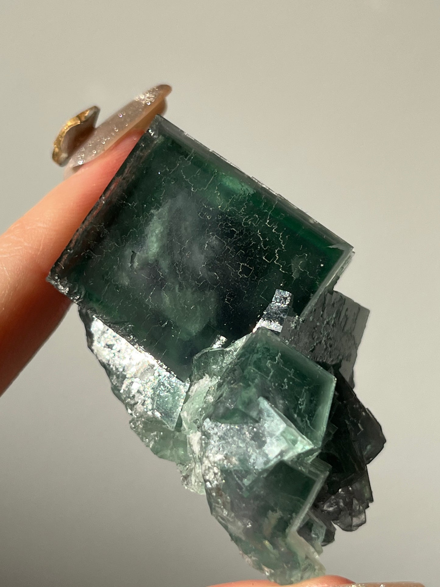 Druzy Quartz Coated Dark Green Fluorite Specimen I