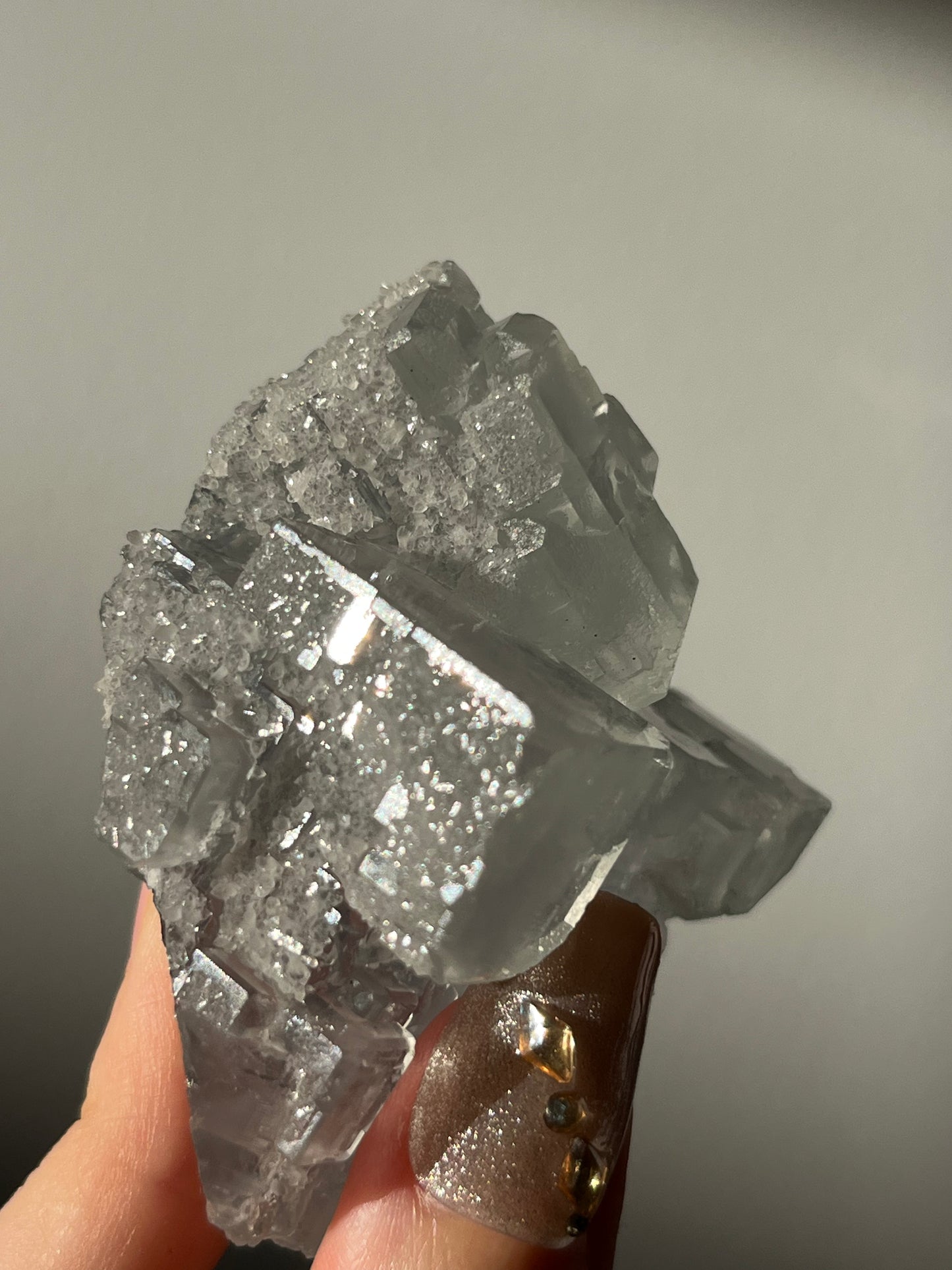 Druzy Quartz Coated Phantom Green Fluorite Specimen M