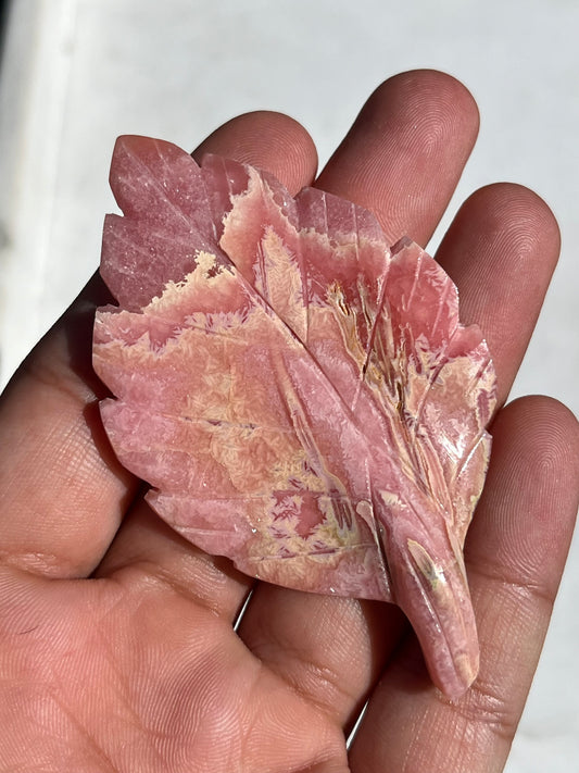 Rhodochrosite Autumn Leaf Carving #3