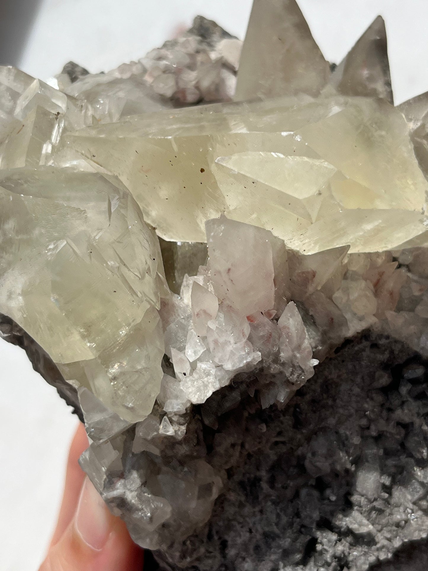 Grey & Pink Hematite Coated Yellow Calcite Specimen