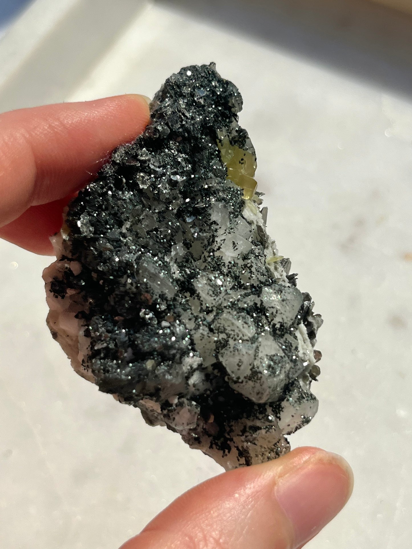 "Artemis" Titanite, Calcite & Silver Mica Specimen on Feldspar Matrix #2