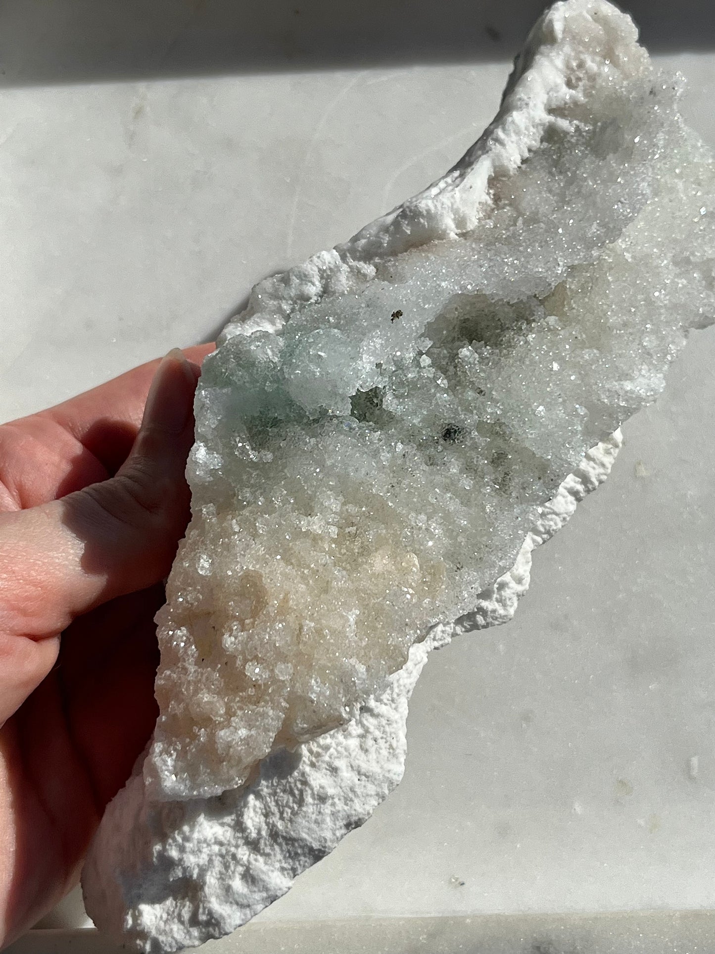 Druzy White & Green Apophyllite w/Stilbite on Mordenite Basalt Matrix