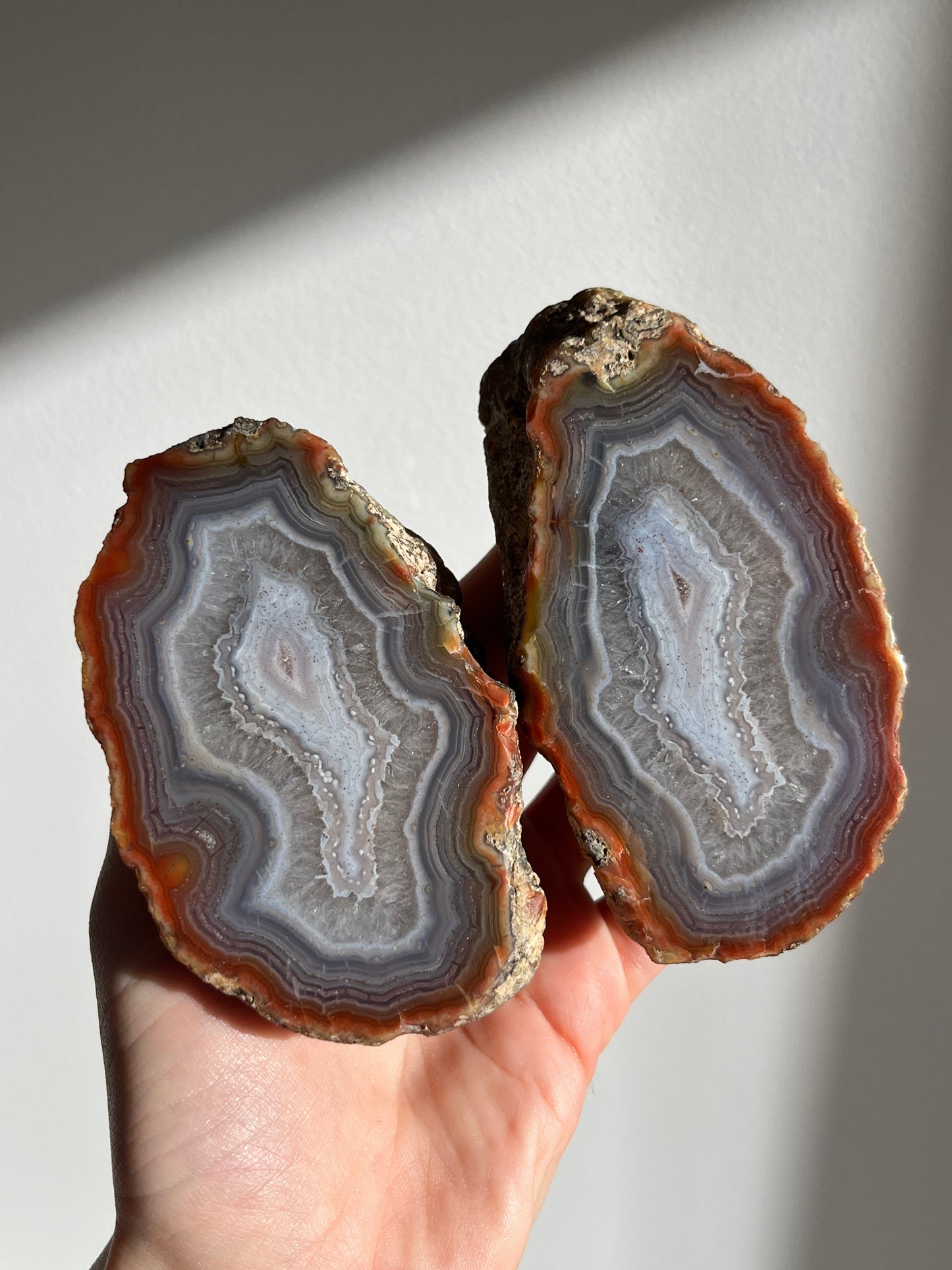 'Violet Halos' East Indonesian Agate Pair with Platelet Suspensions (Collector’s Choice)