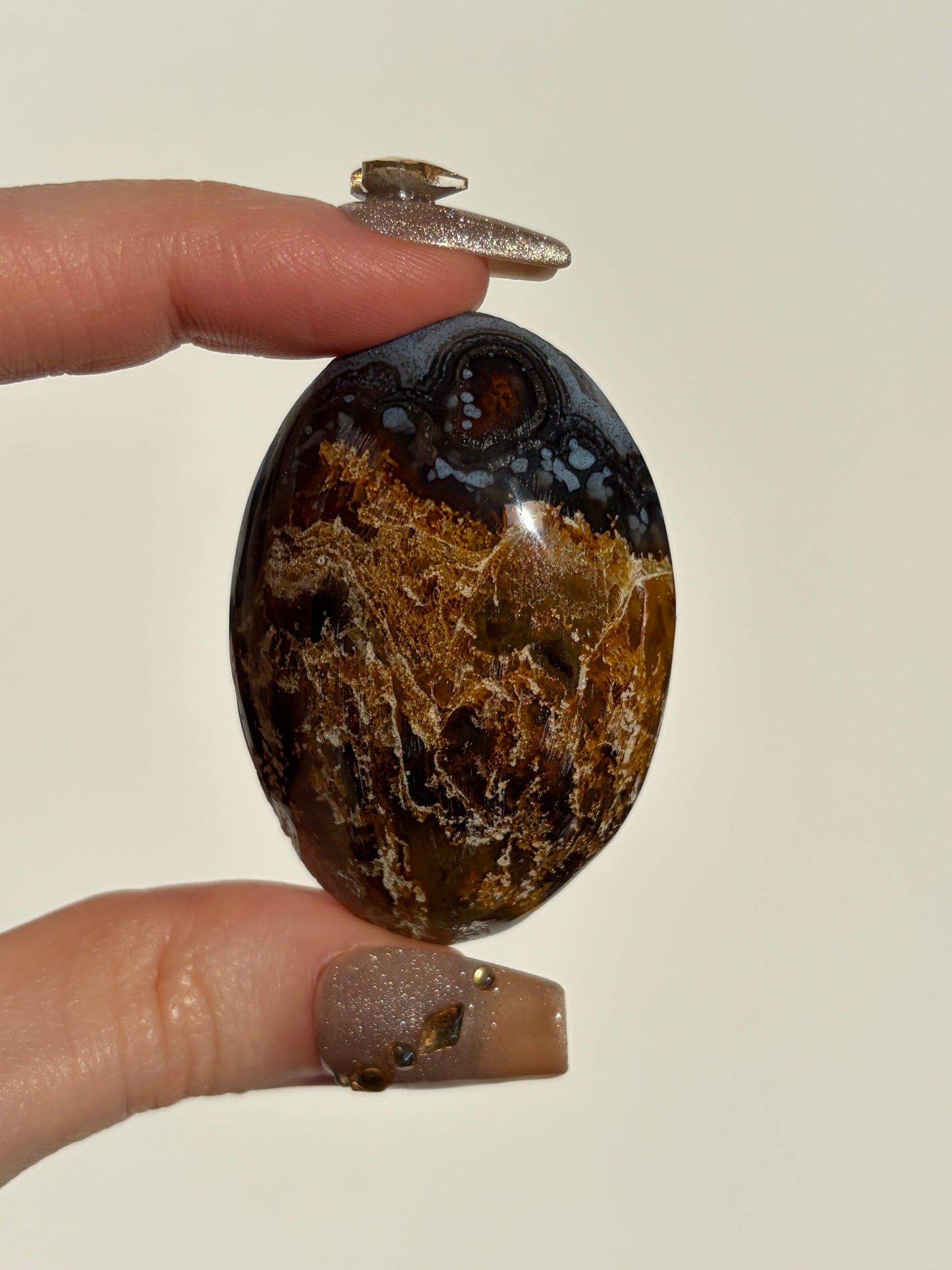 "Midnight Song" Blue East Indonesian Agate with Golden Moss Palmstone