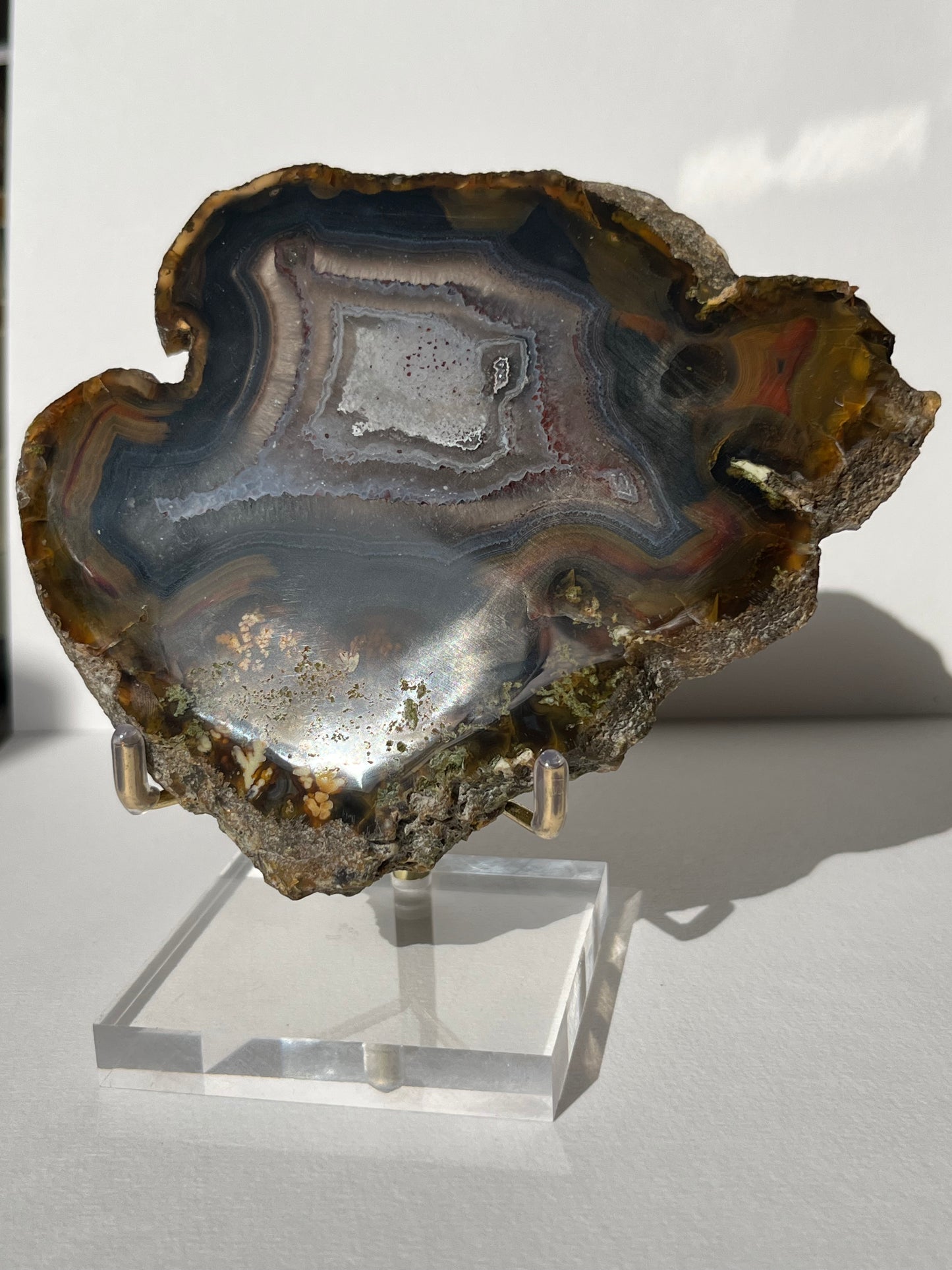 East Indonesian Agate with Green Moss Slab A with Display Stand