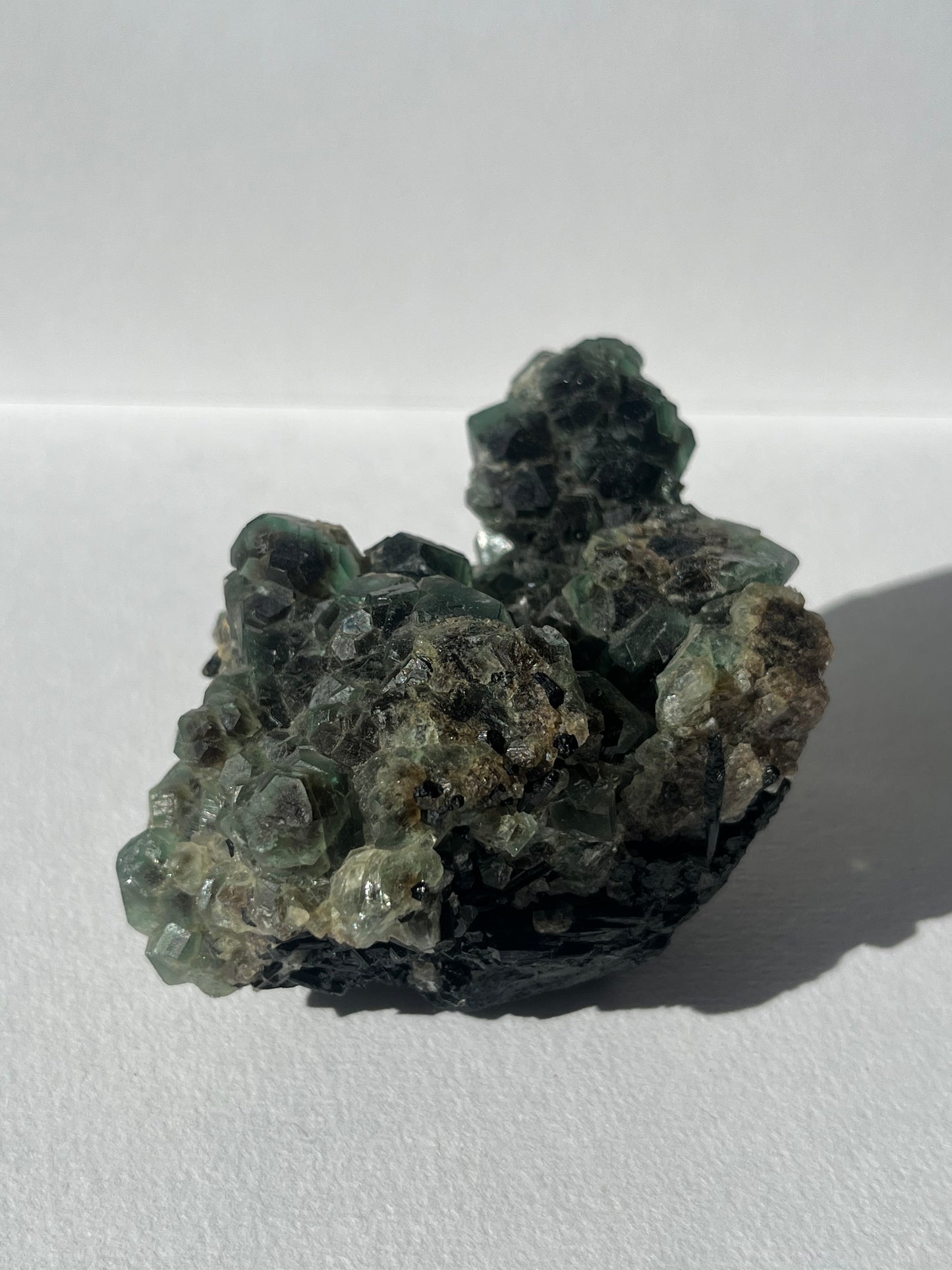 Green Erongo Fluorite with, Black Tourmaline & UV Reactive Hyalite Opal Specimen