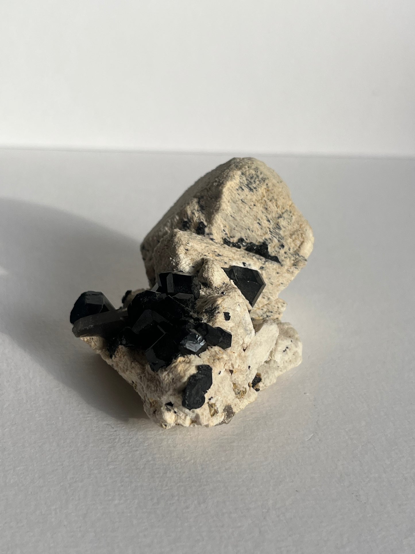 Natural Smokey Quartz with Schorl Tourmaline on Feldspar Specimen E