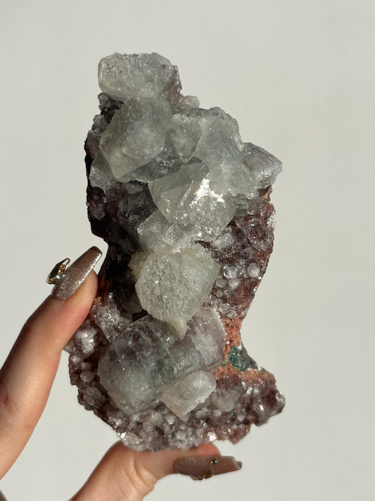 Etched Apophyllite on Red Heulandite Specimen B