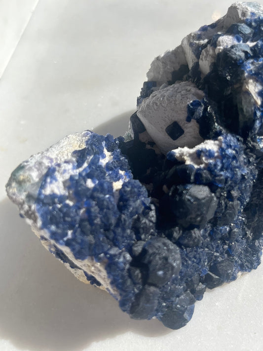 Blueberry Fluorite Specimen w/Candle Quartz #1