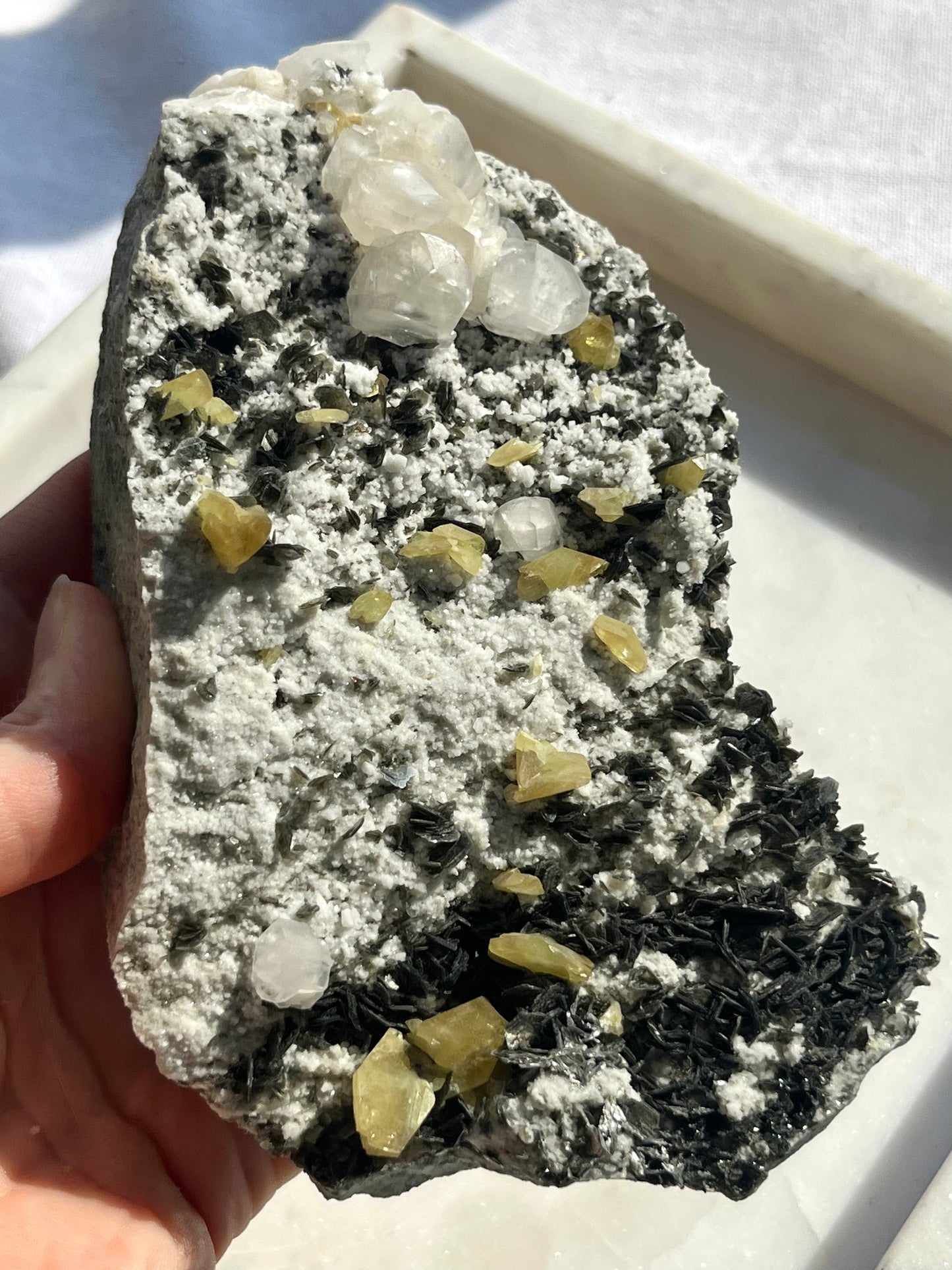 "Atlas" Titanite, Calcite & Silver Mica Specimen on Feldspar Matrix #4
