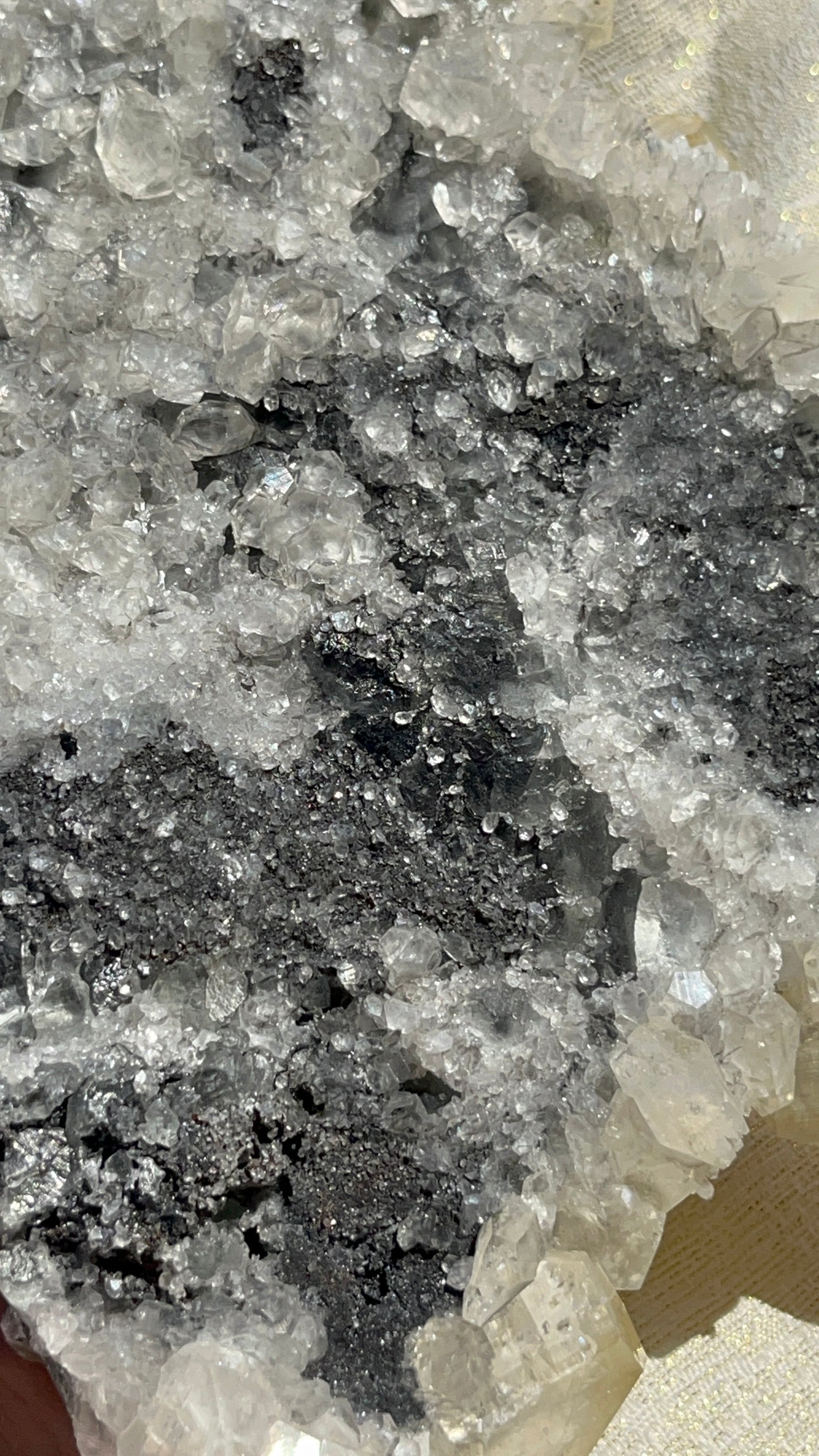 Grey Phantom Calcite Specimen on Quartz & Fluorite Matrix