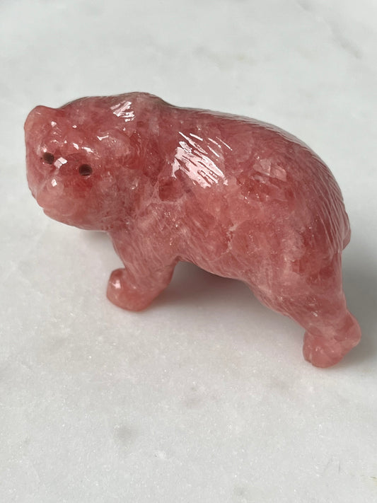 'Archer' Gemmy Rhodochrosite Bear Carving