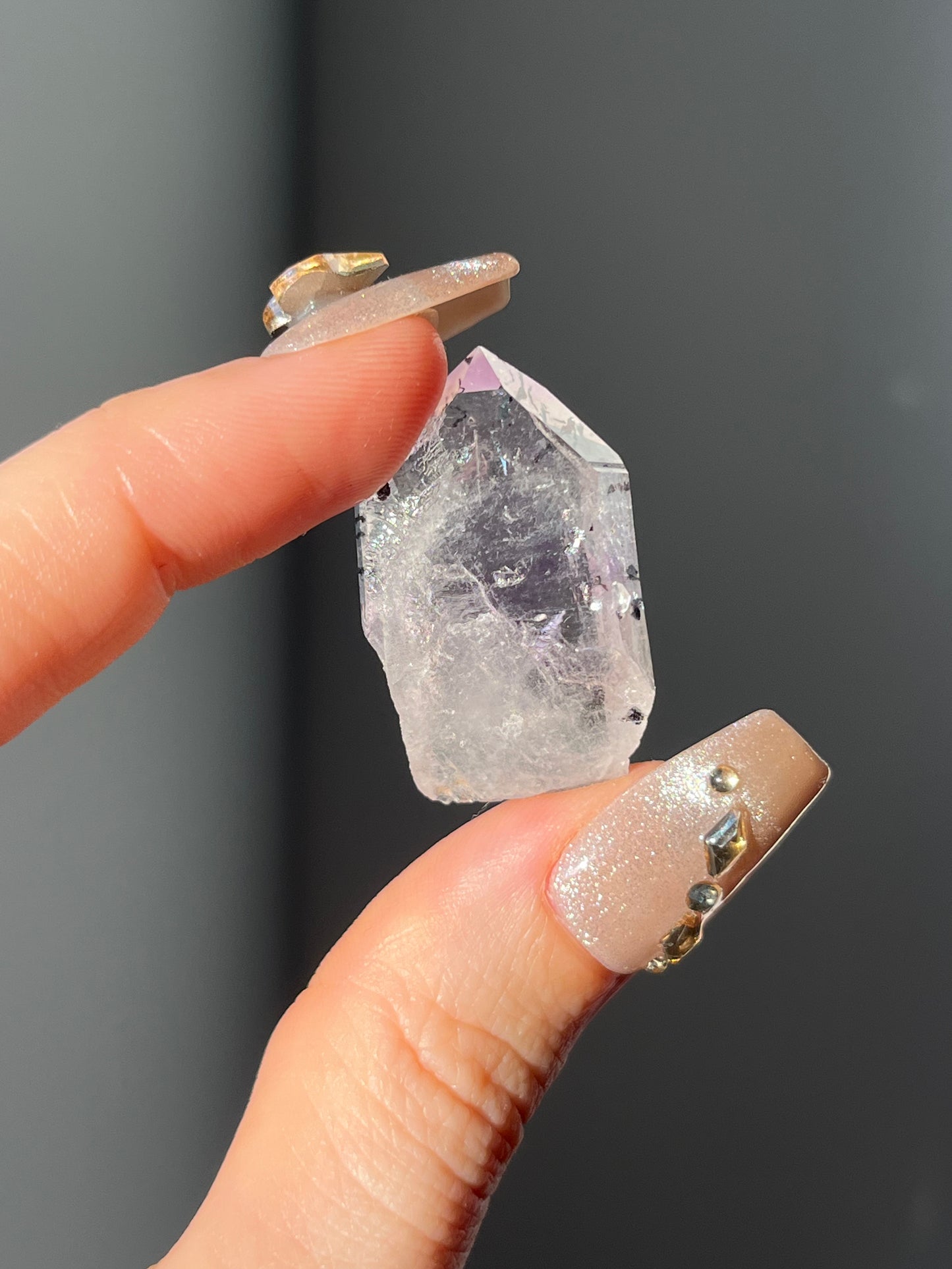 Goboboseb Amethyst Quartz Point with Harlequin Hematite Inclusions K