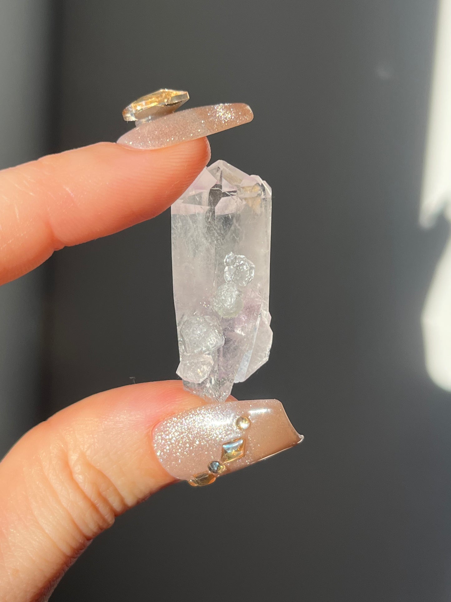 Goboboseb Amethyst Quartz Point with Prehnite and Analcime L