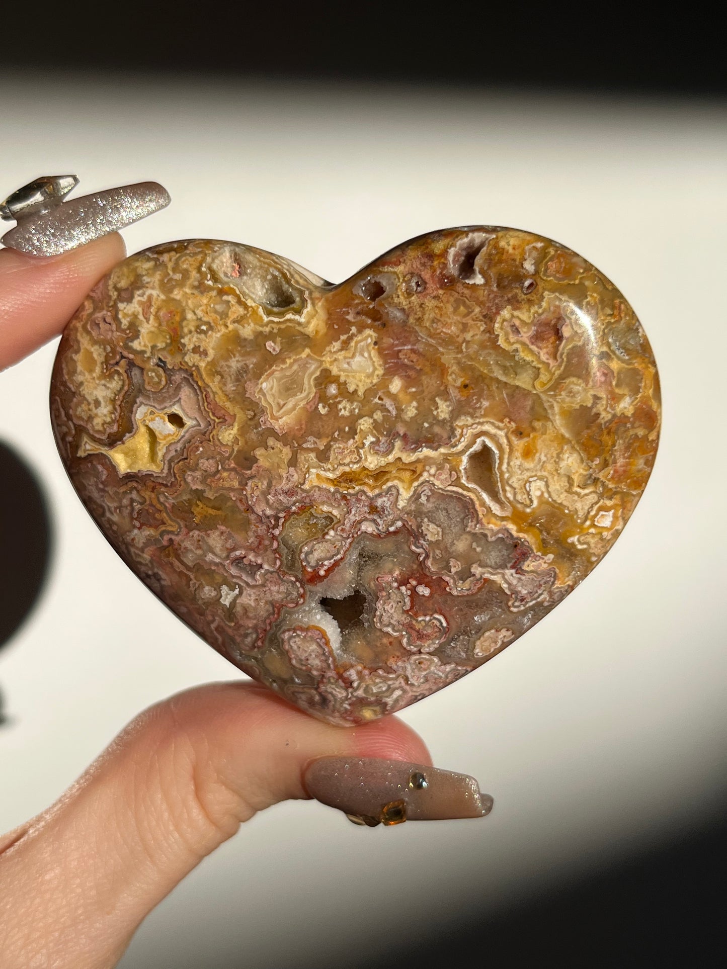 Golden x Pink Lace Agate Heart Carving A