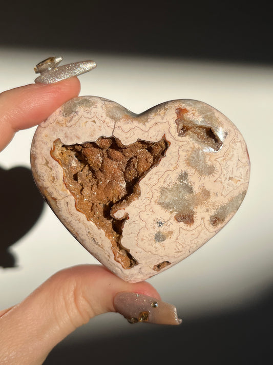 Pink Lace Agate Heart Carving D