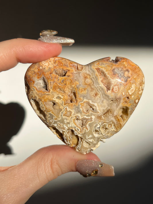Golden Lace Agate Heart Carving E