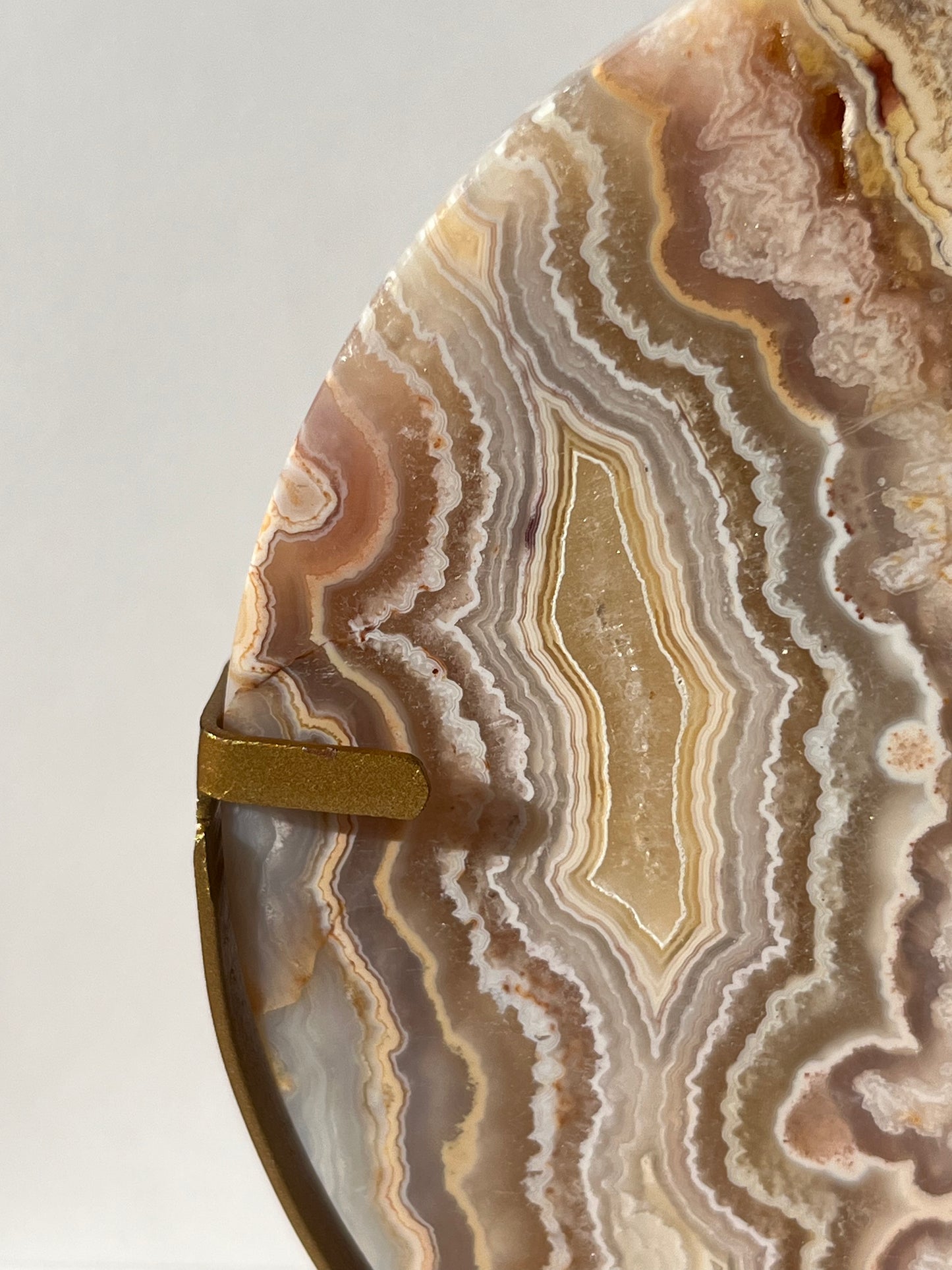 High Grade Golden Lace Agate Moon Carving on Stand with Parallax Effect D