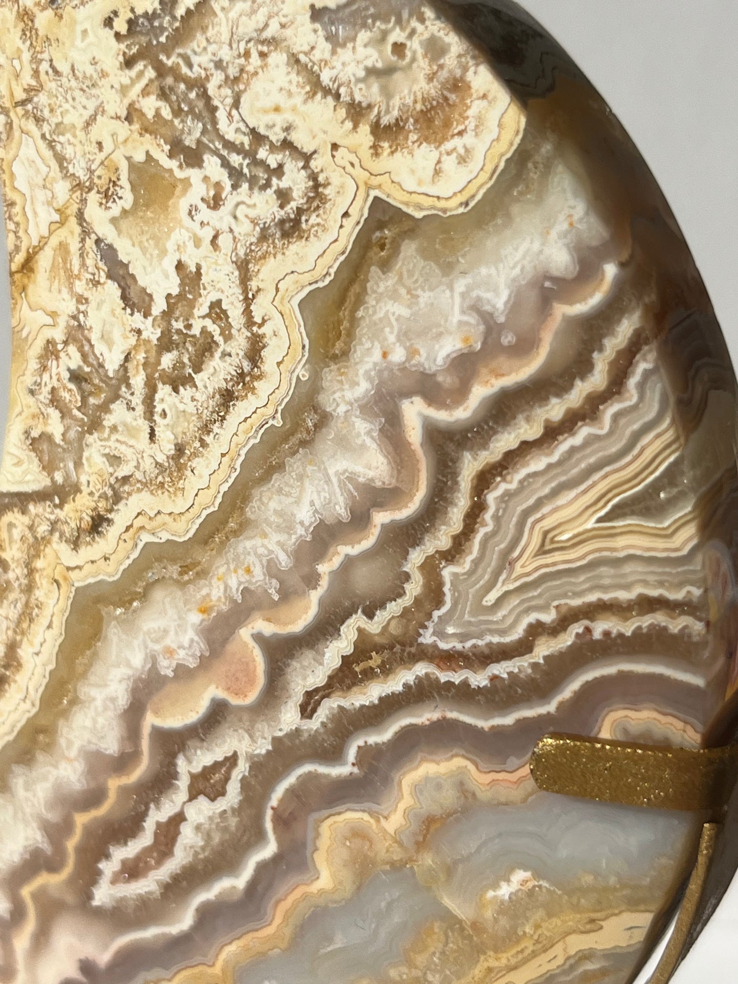 High Grade Golden Lace Agate Moon Carving on Stand with Parallax Effect F