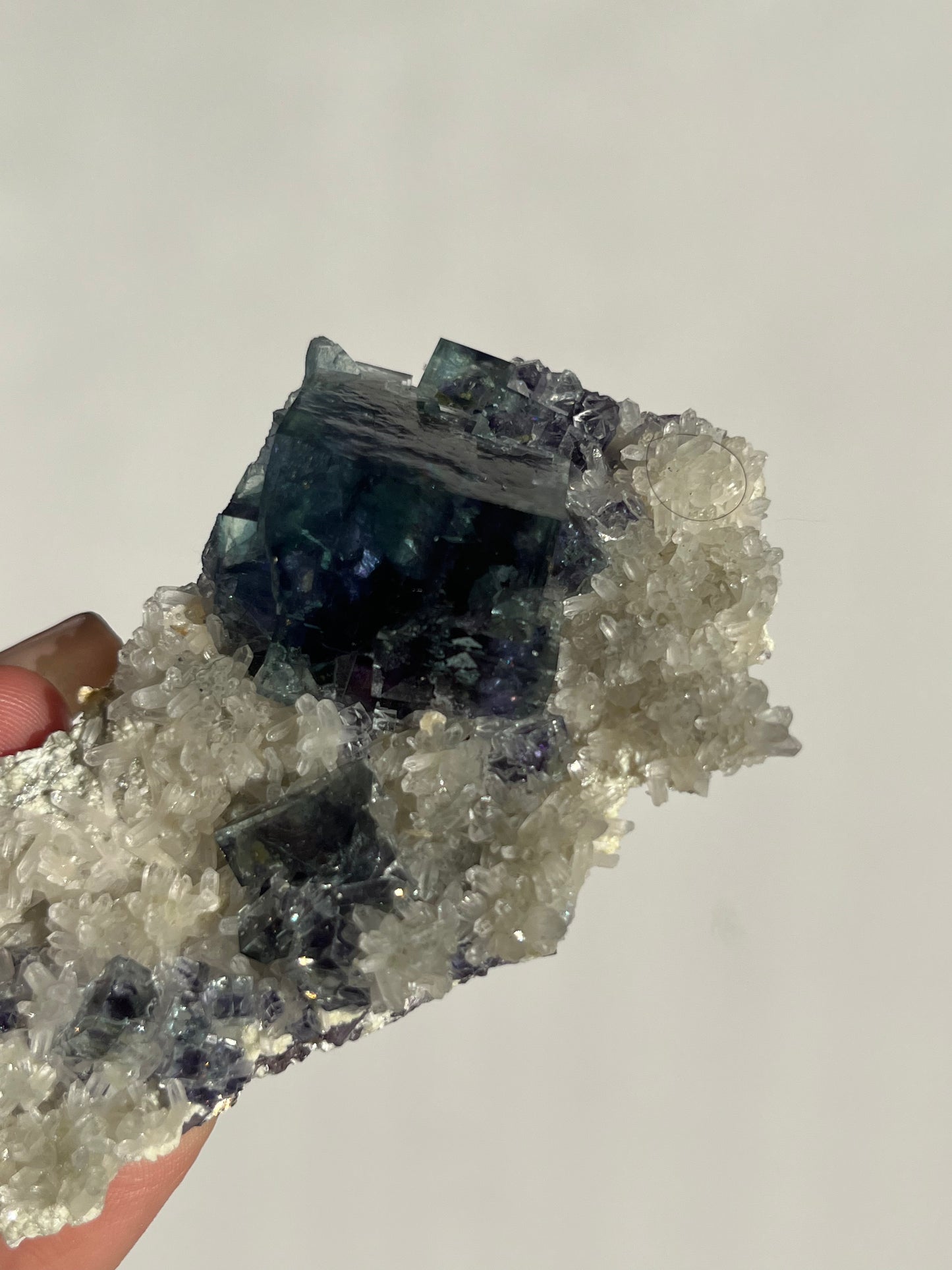 Vibrant Green-Purple Phantom Yindu Fluorite with Quartz Specimen B
