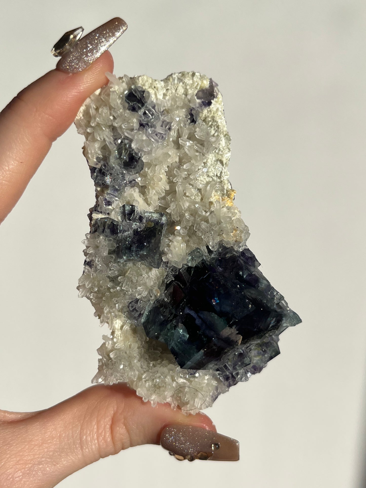 Vibrant Green-Purple Phantom Yindu Fluorite with Quartz Specimen B