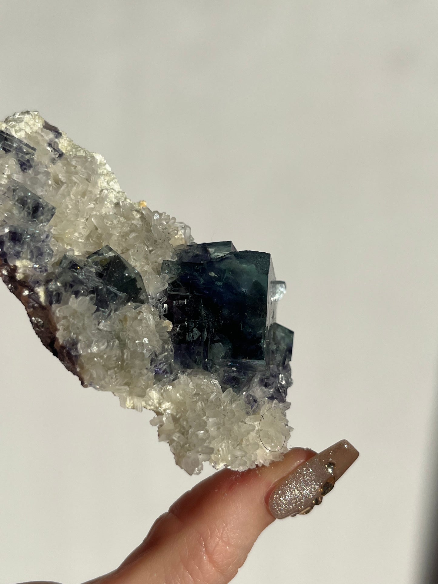 Vibrant Green-Purple Phantom Yindu Fluorite with Quartz Specimen B