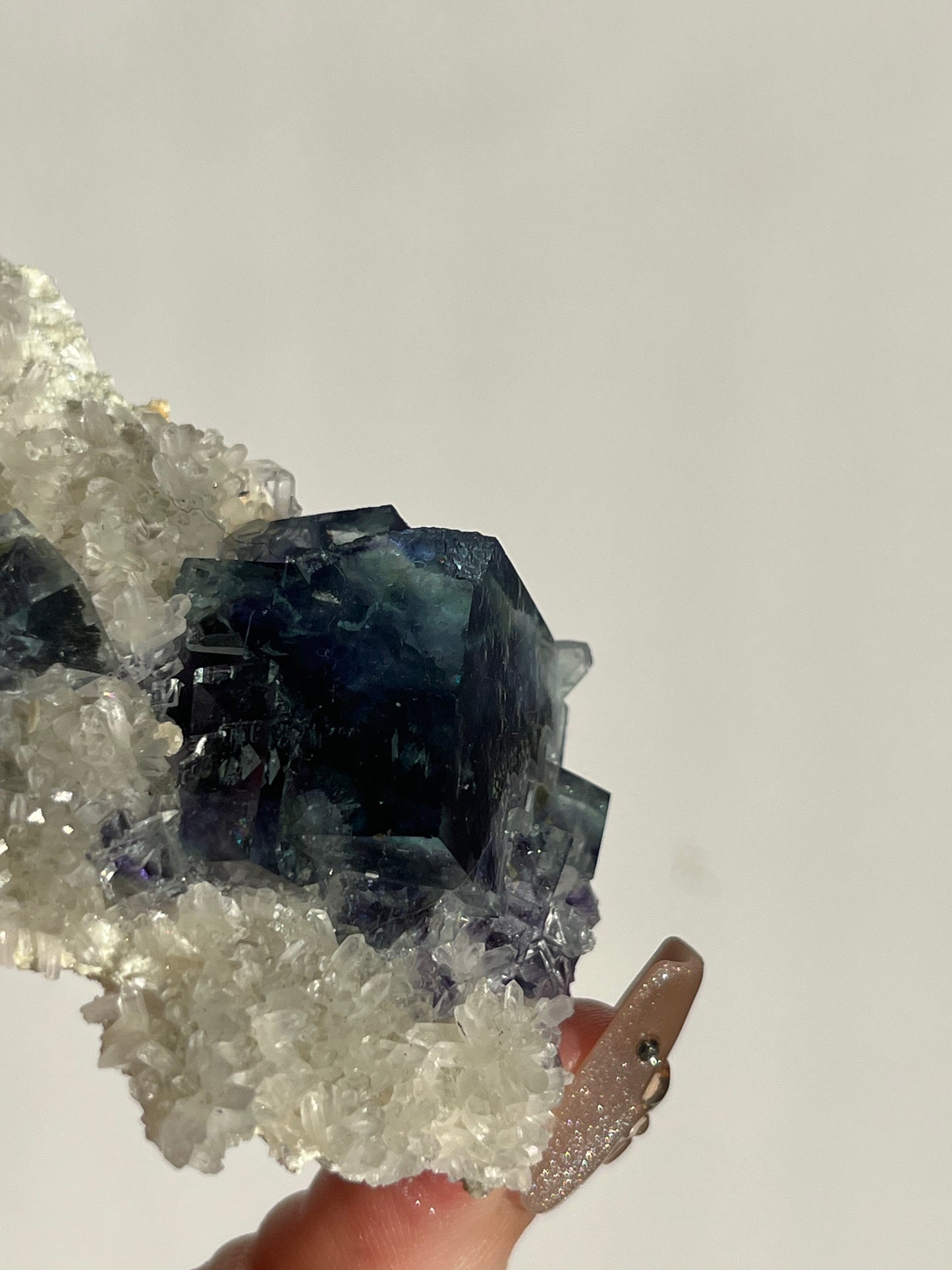 Vibrant Green-Purple Phantom Yindu Fluorite with Quartz Specimen B